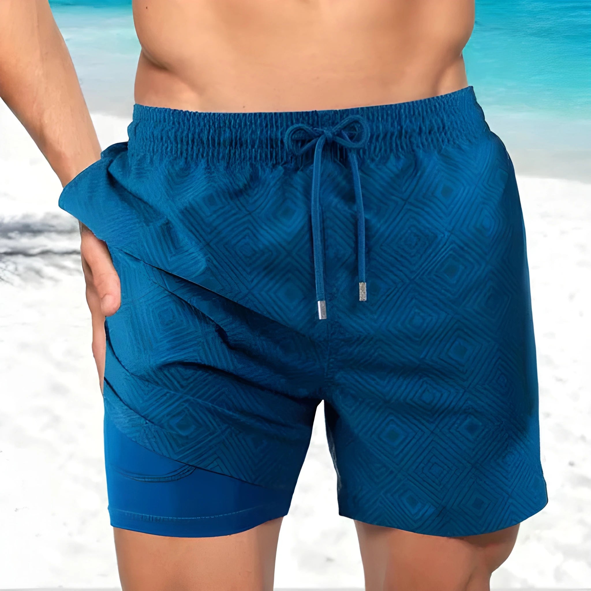 Men's Quick-Dry Athletic Swim Shorts with Compression Lining