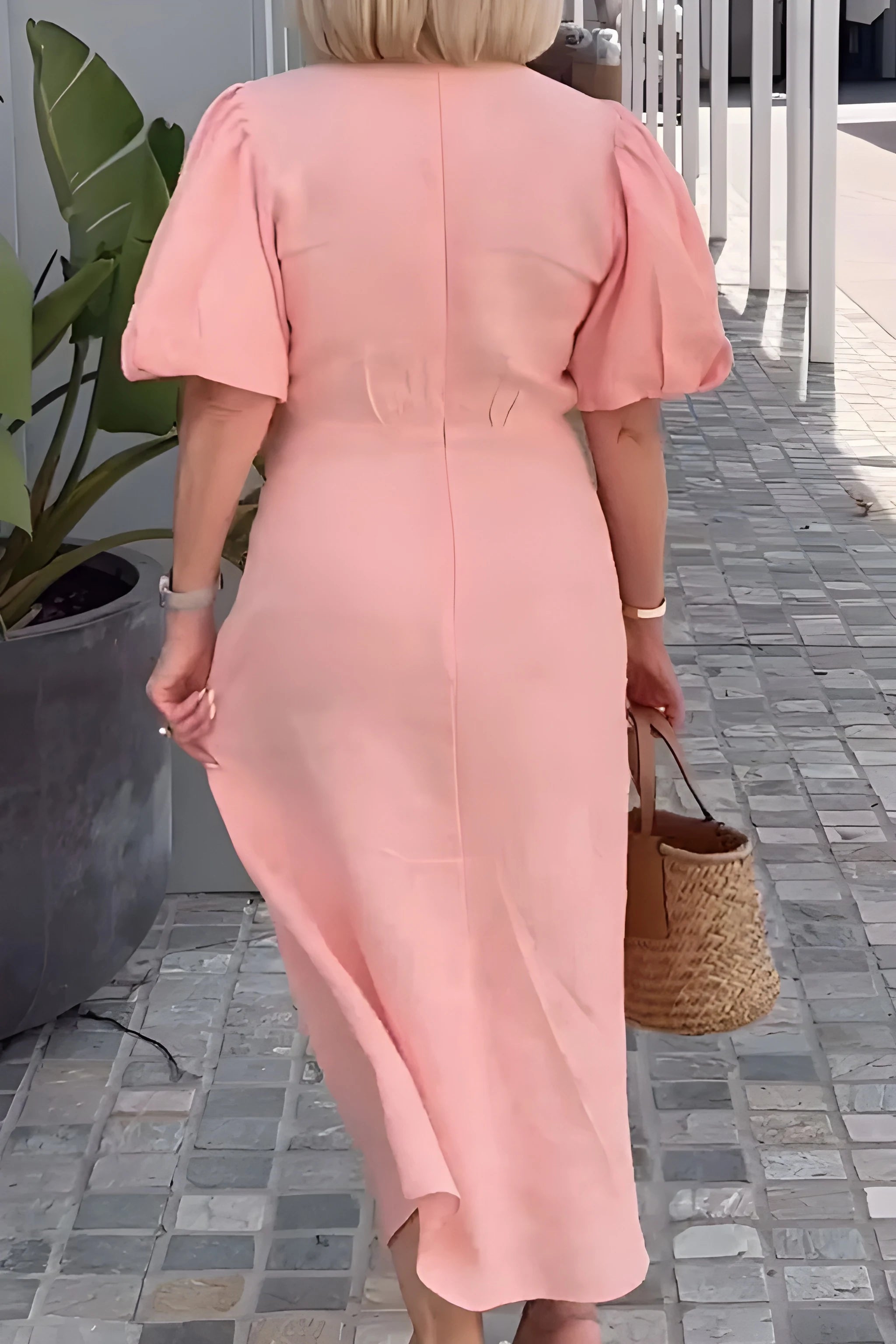 Women's Elegant Midi Summer Dress with Puff Sleeve