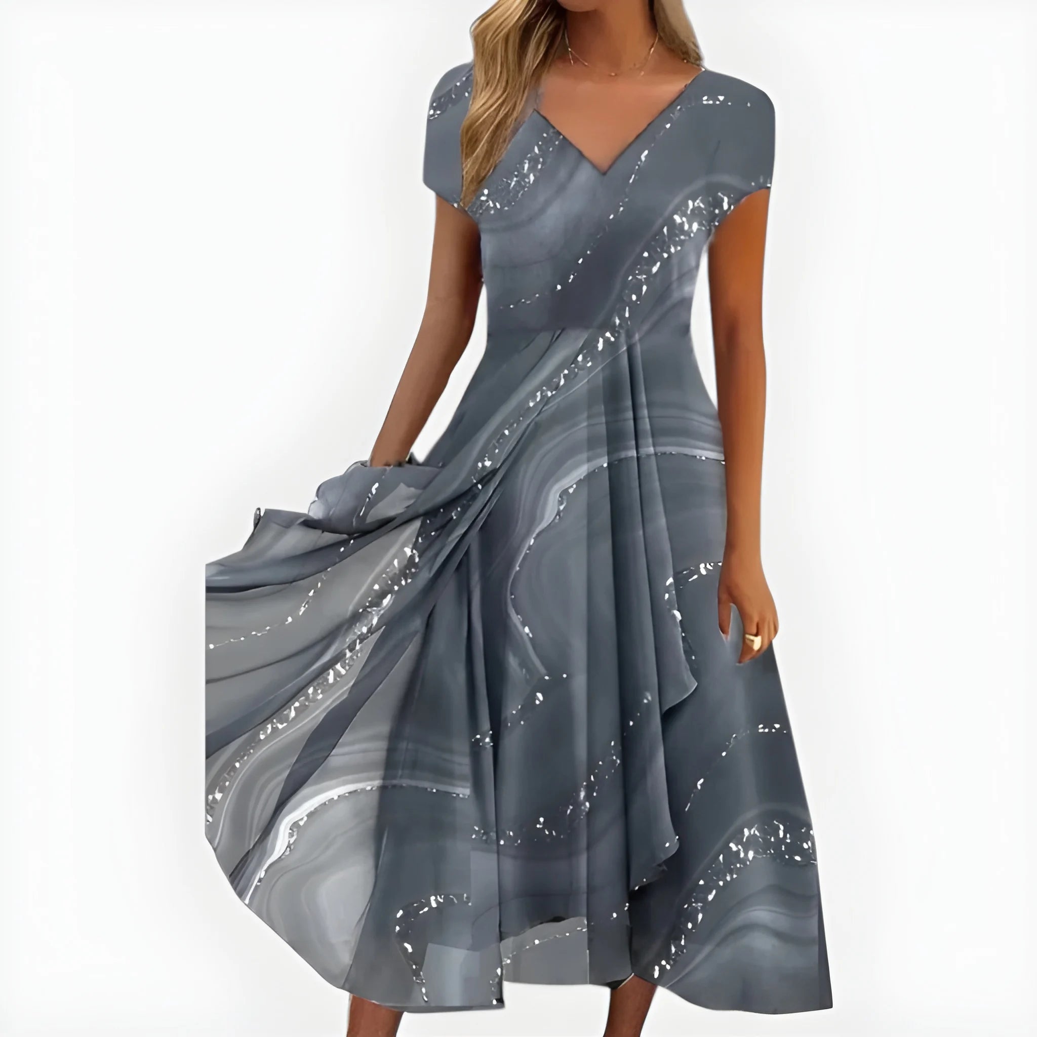 Women's Elegant Flowy Midi Summer Dress with V-Neck