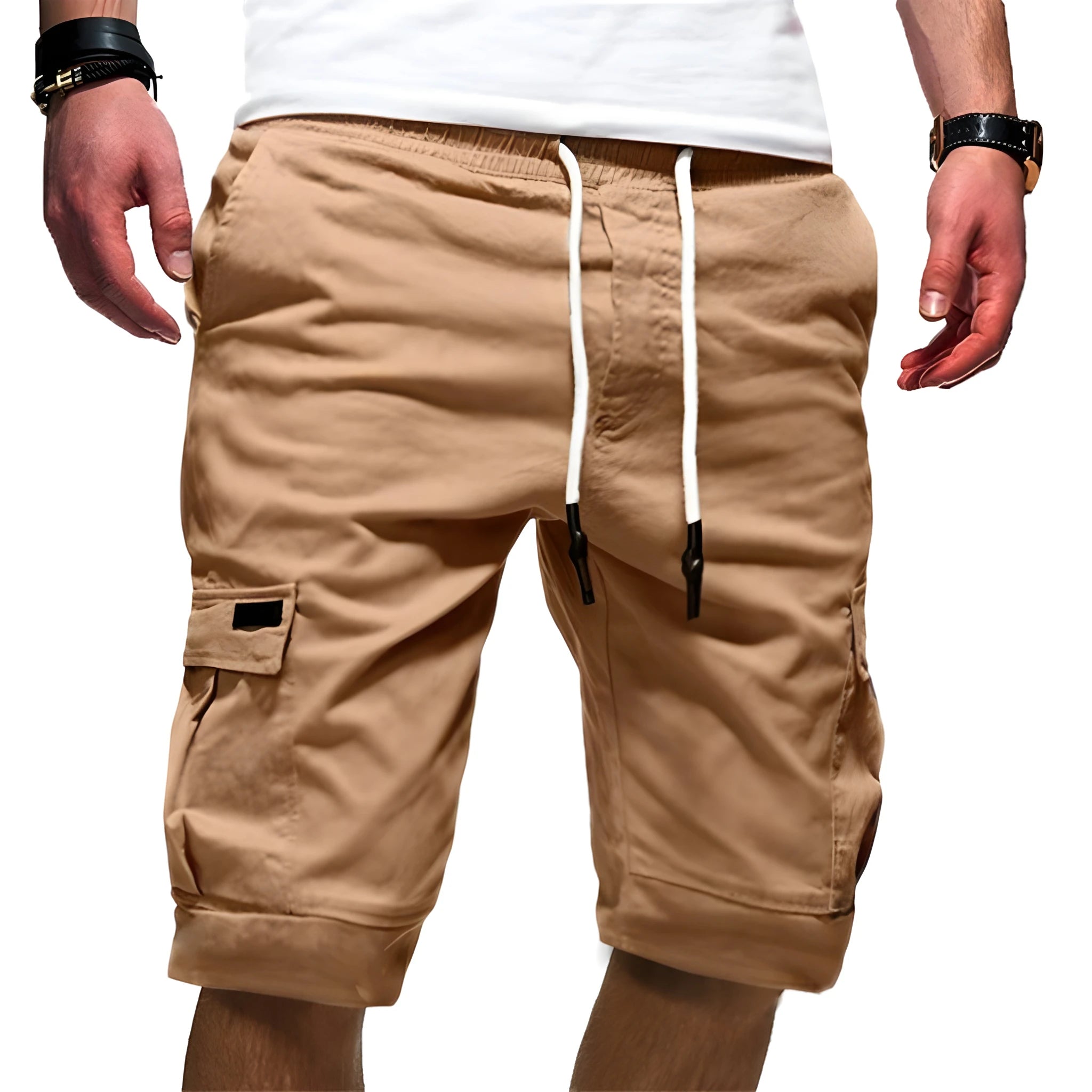 Men's Cargo Knee Length Shorts with Elastic Waist and Pockets