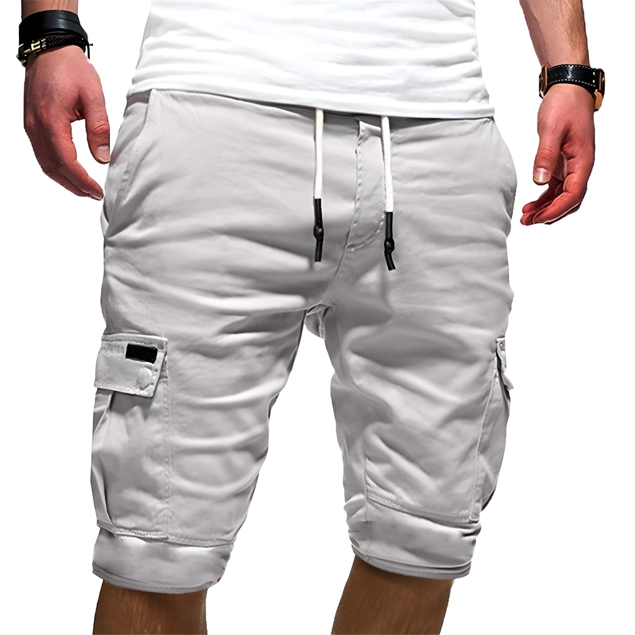 Men's Cargo Knee Length Shorts with Elastic Waist and Pockets