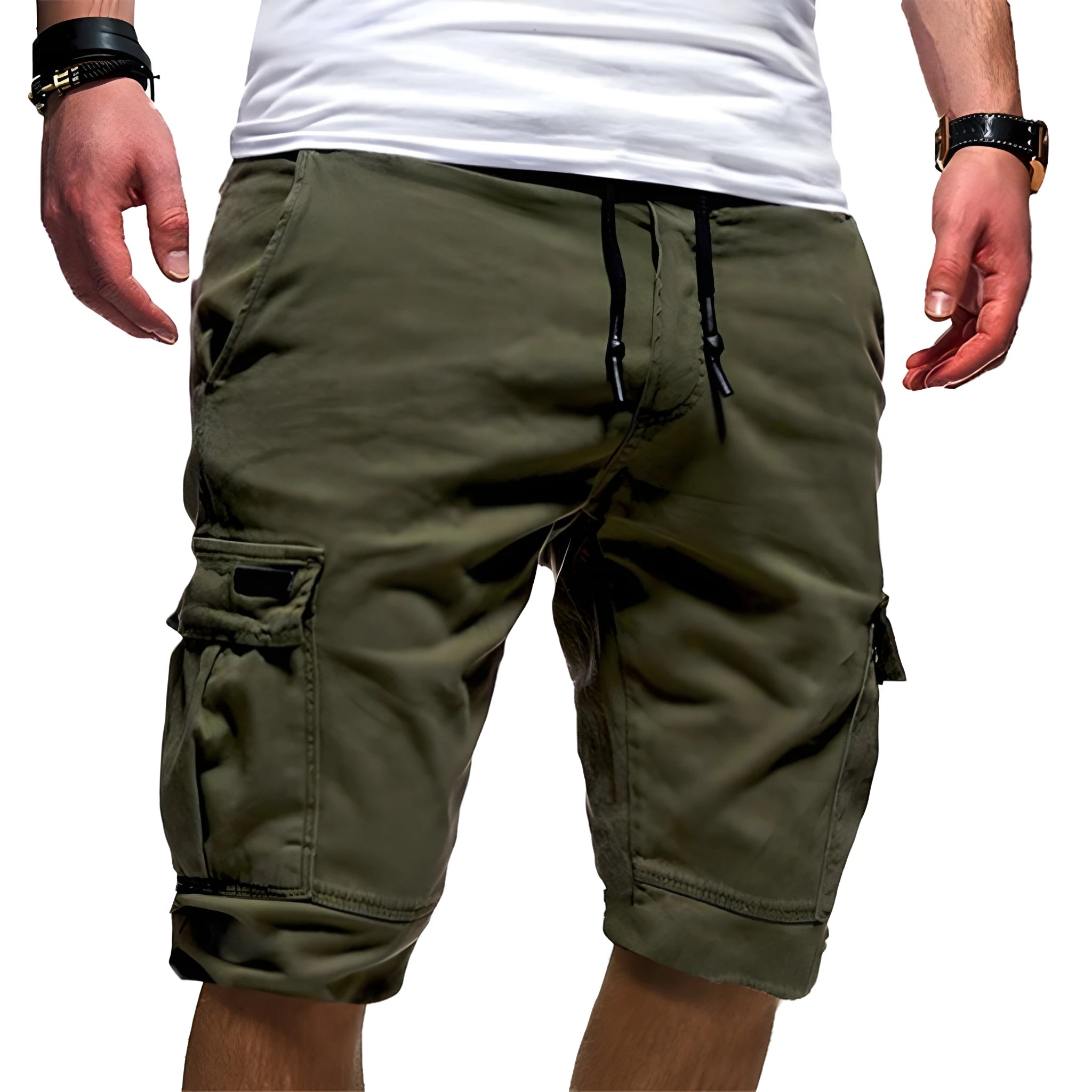 Men's Cargo Knee Length Shorts with Elastic Waist and Pockets