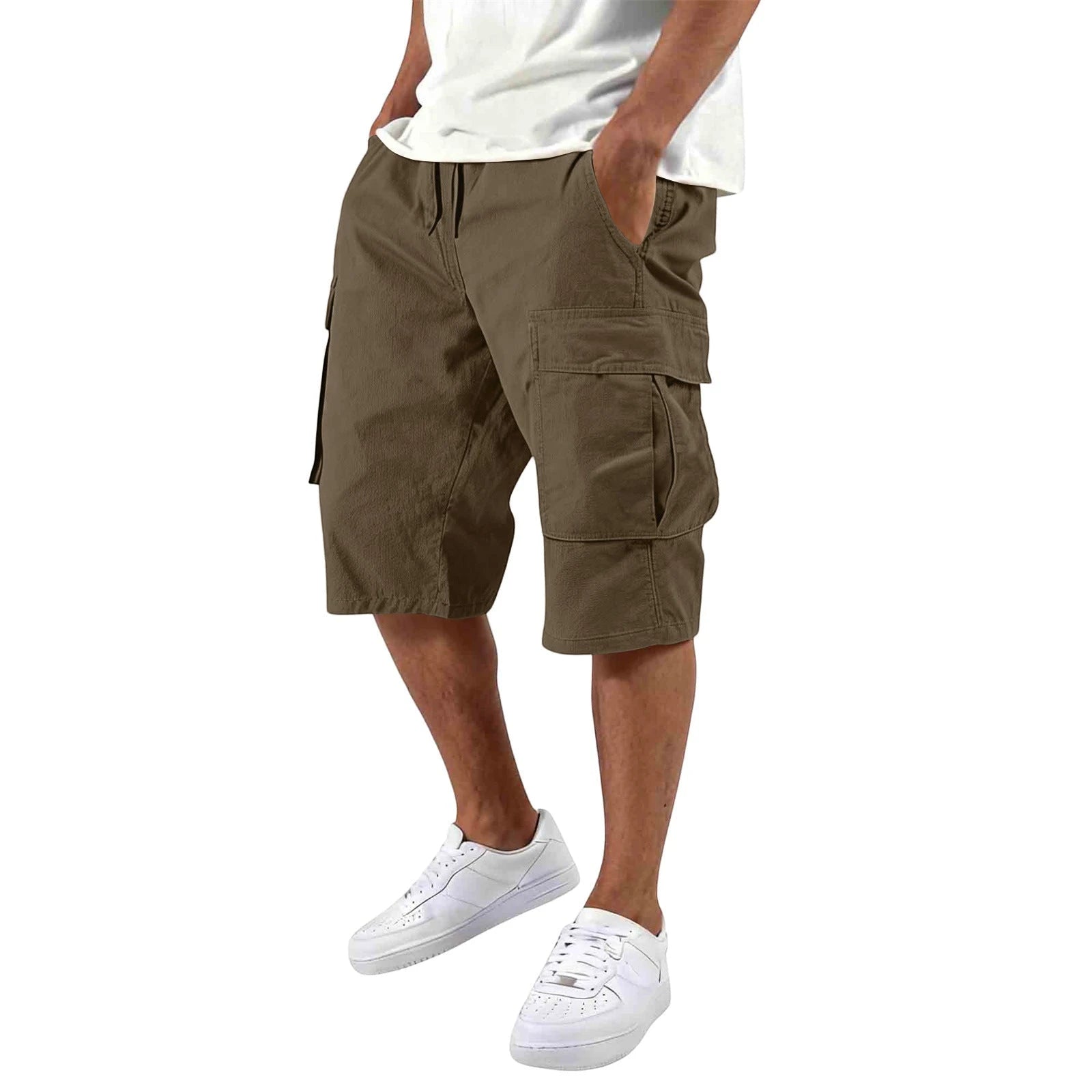 Men’s Casual Cargo Shorts with Elastic Waist and Pockets