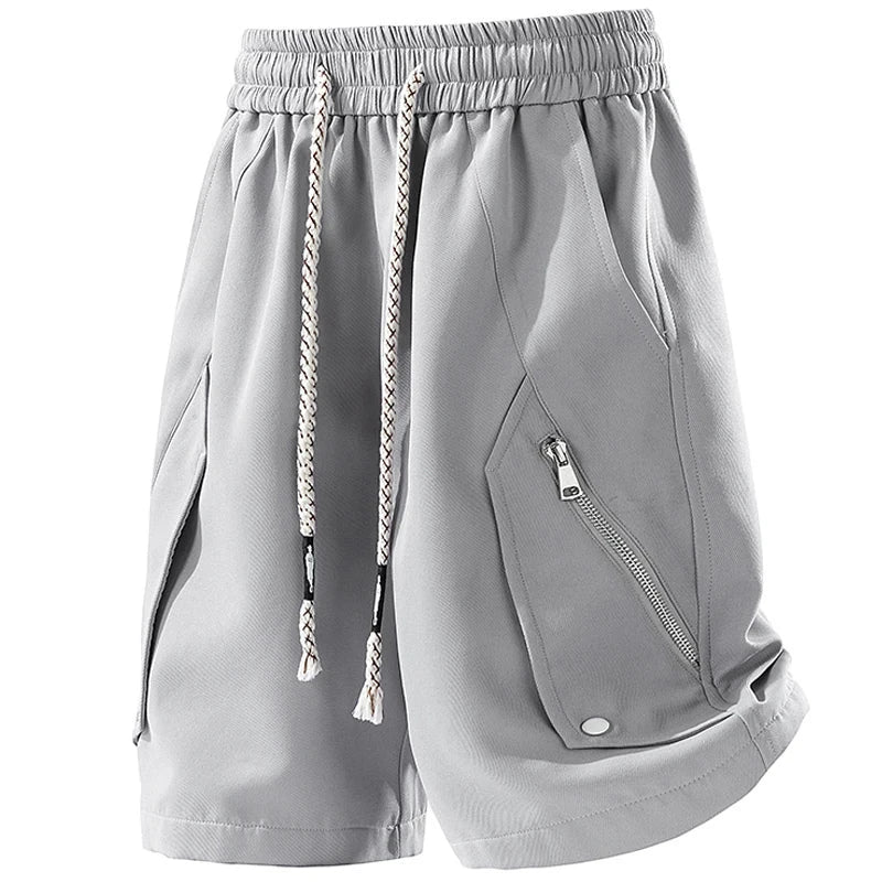 Men’s Casual Cargo Shorts with Zip Pockets and Drawstring Waist