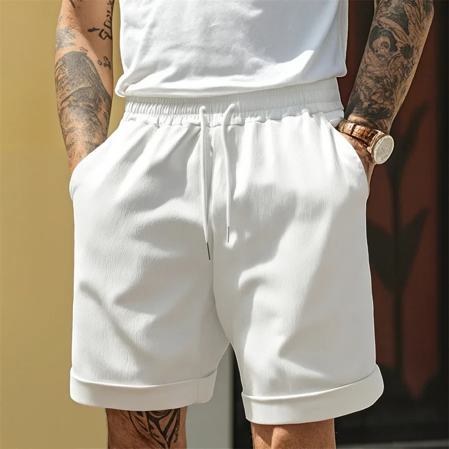 Men's Casual Knee Length Shorts with Elastic Waist and Drawstring