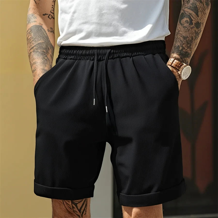 Men's Casual Knee Length Shorts with Elastic Waist and Drawstring