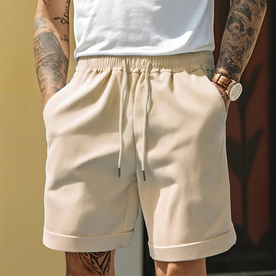 Men's Casual Knee Length Shorts with Elastic Waist and Drawstring