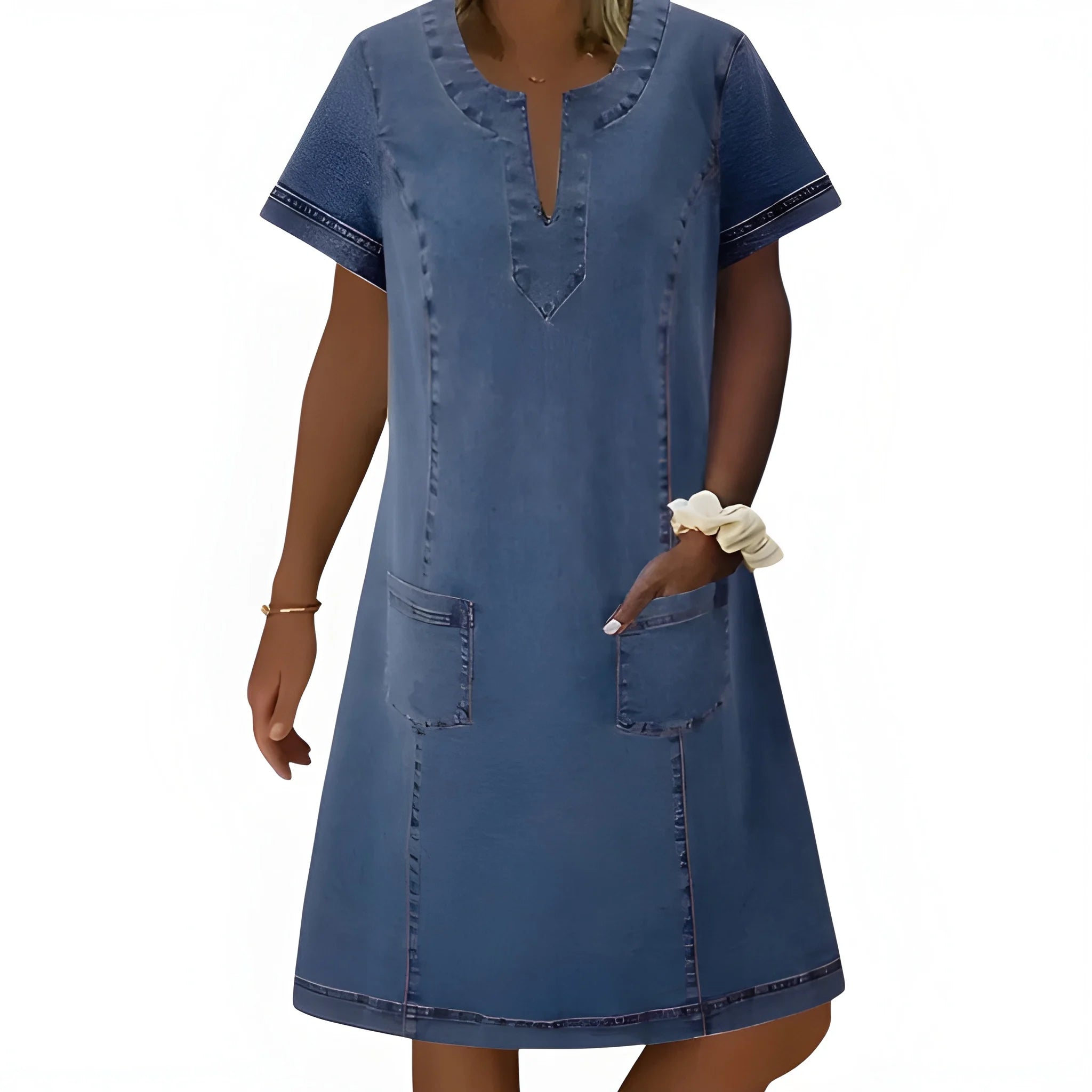 Women's Casual Flowy Midi Summer Dress with V-Neck and Pockets