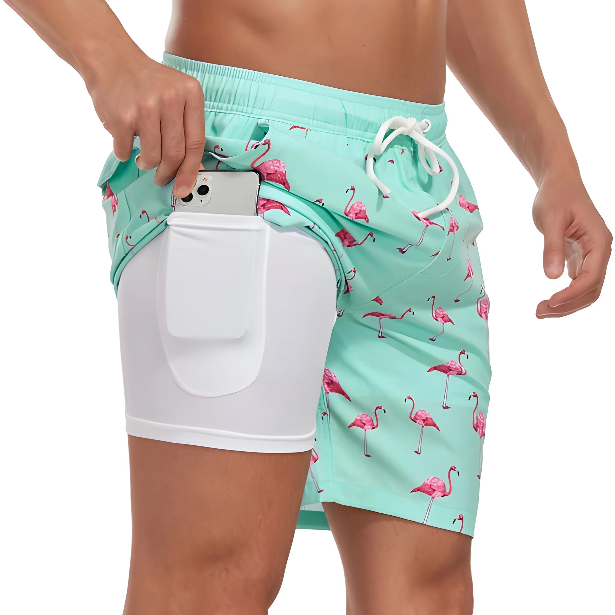 Men's Quick-Dry Athletic Swim Shorts with Compression Lining