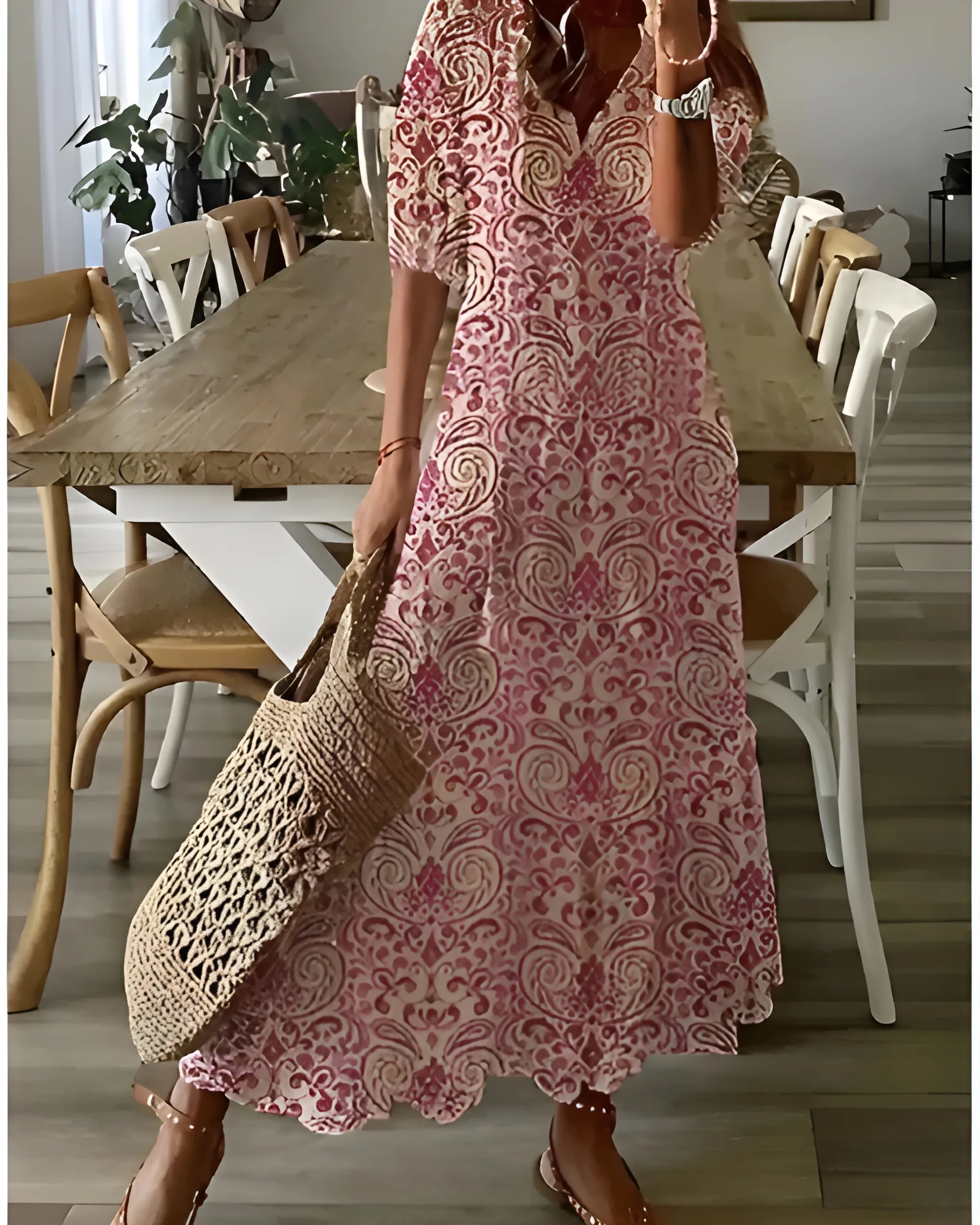 Women's Floral Boho Maxi Summer Dress with Tassel Details