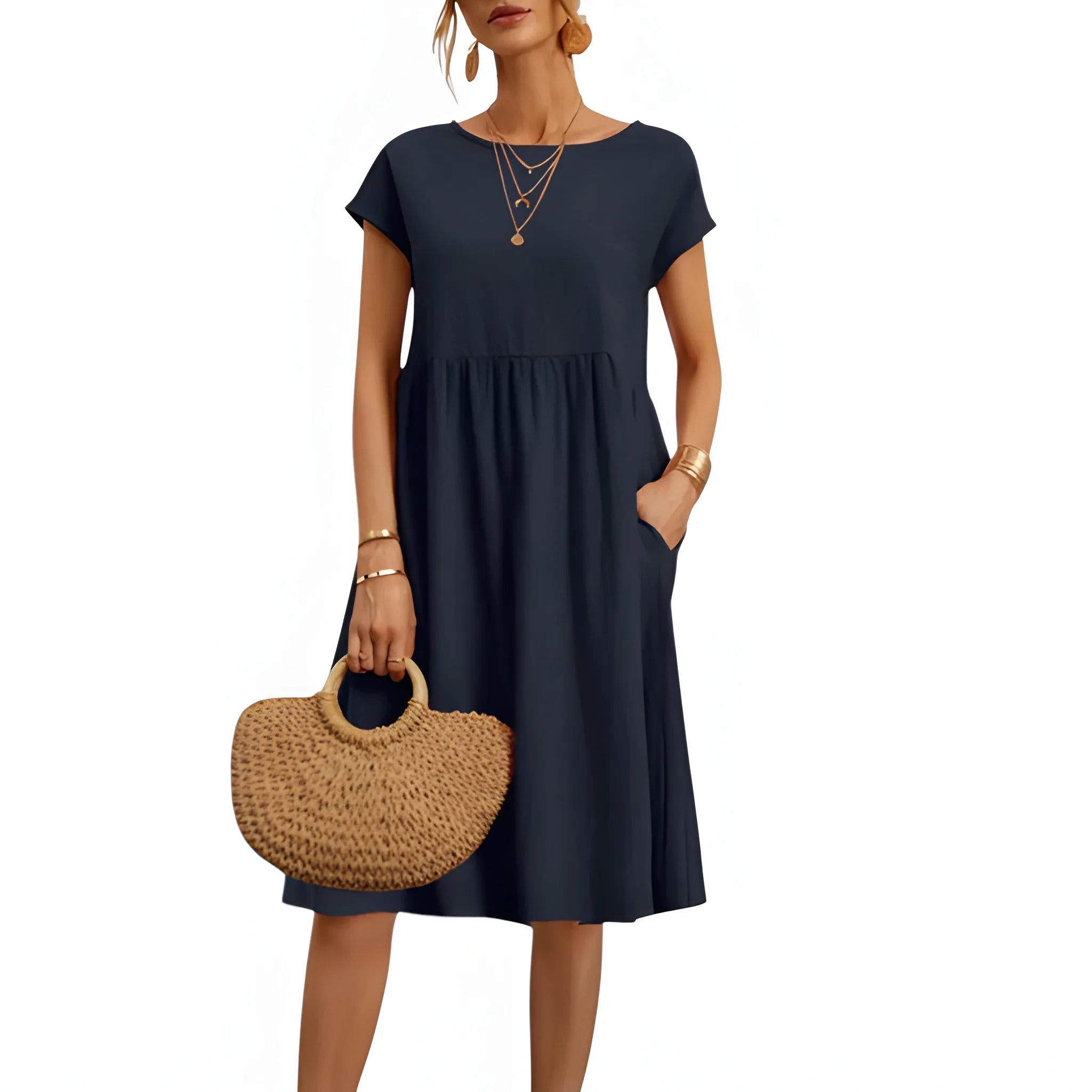 Women's Casual Loose Midi Summer Dress with Pockets