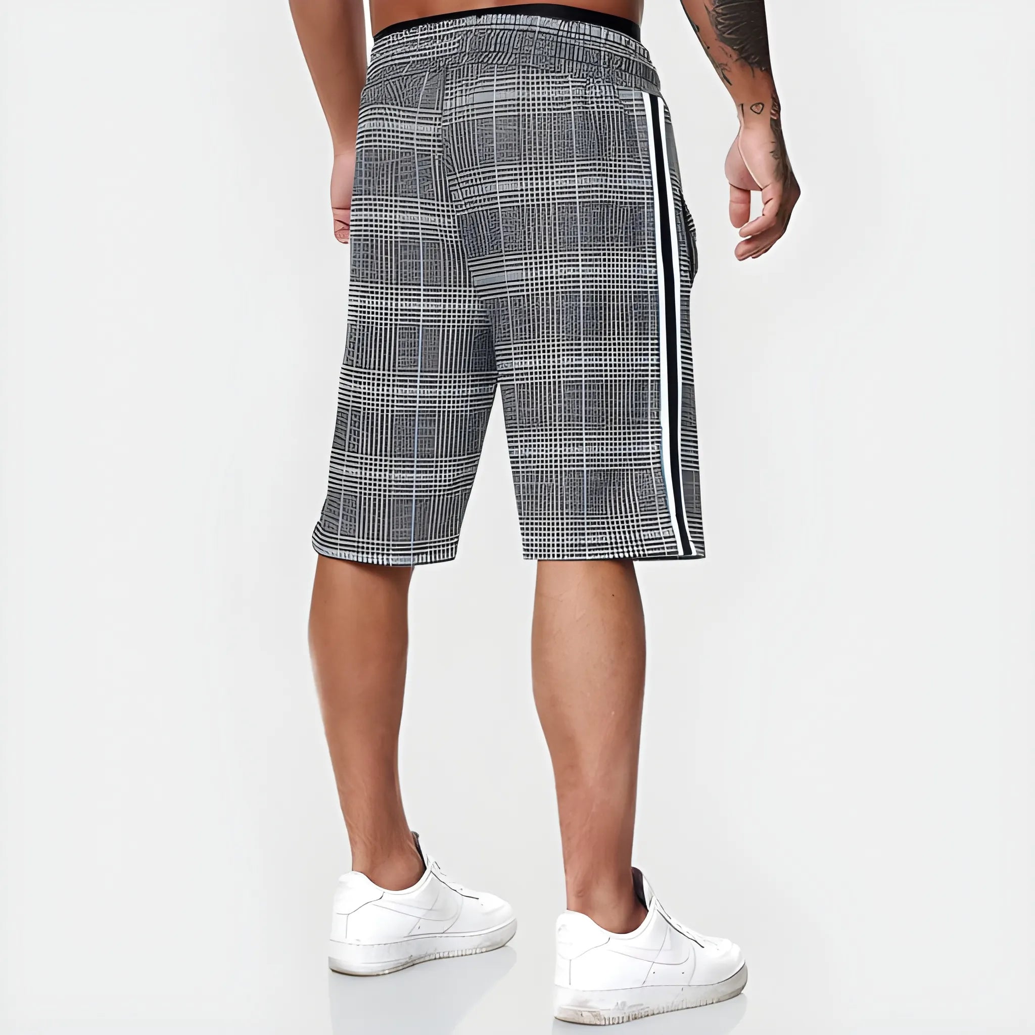 Men's Casual Plaid Shorts with Drawstring Waist and Pockets