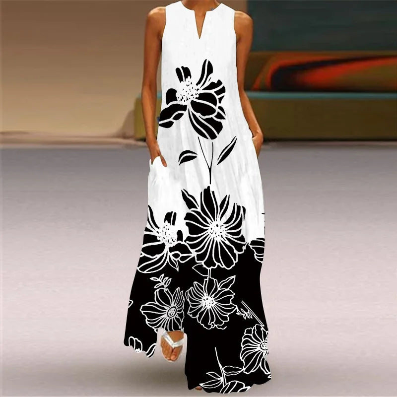 Women's Casual Maxi Summer Dress with V-Neck