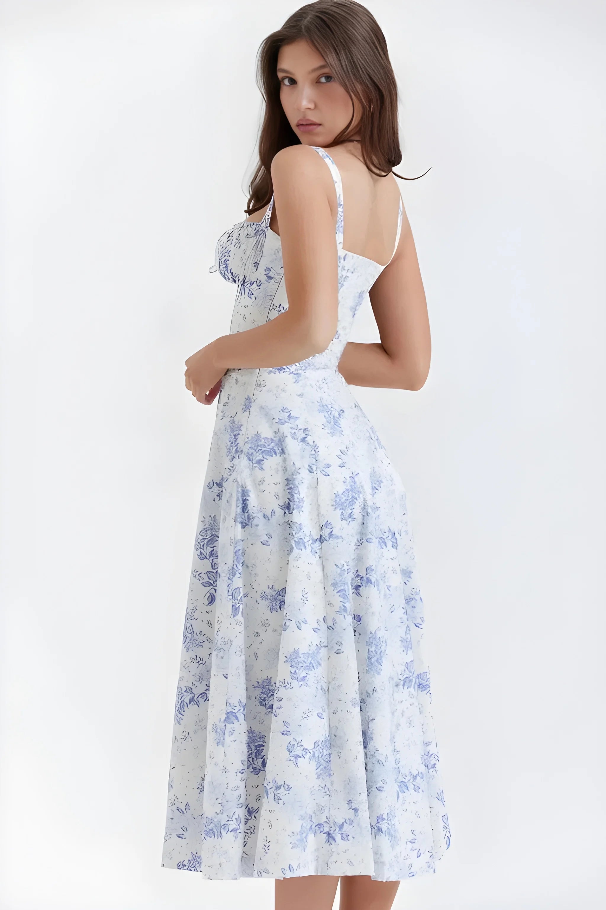 Women's Feminine Fashionable Midi Summer Dress with Bustier Bodice and Adjustable Straps