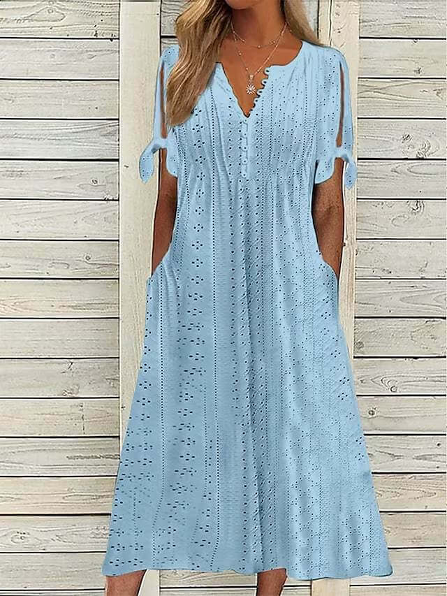 Women's Casual Flowy Midi Summer Dress with Short Sleeves