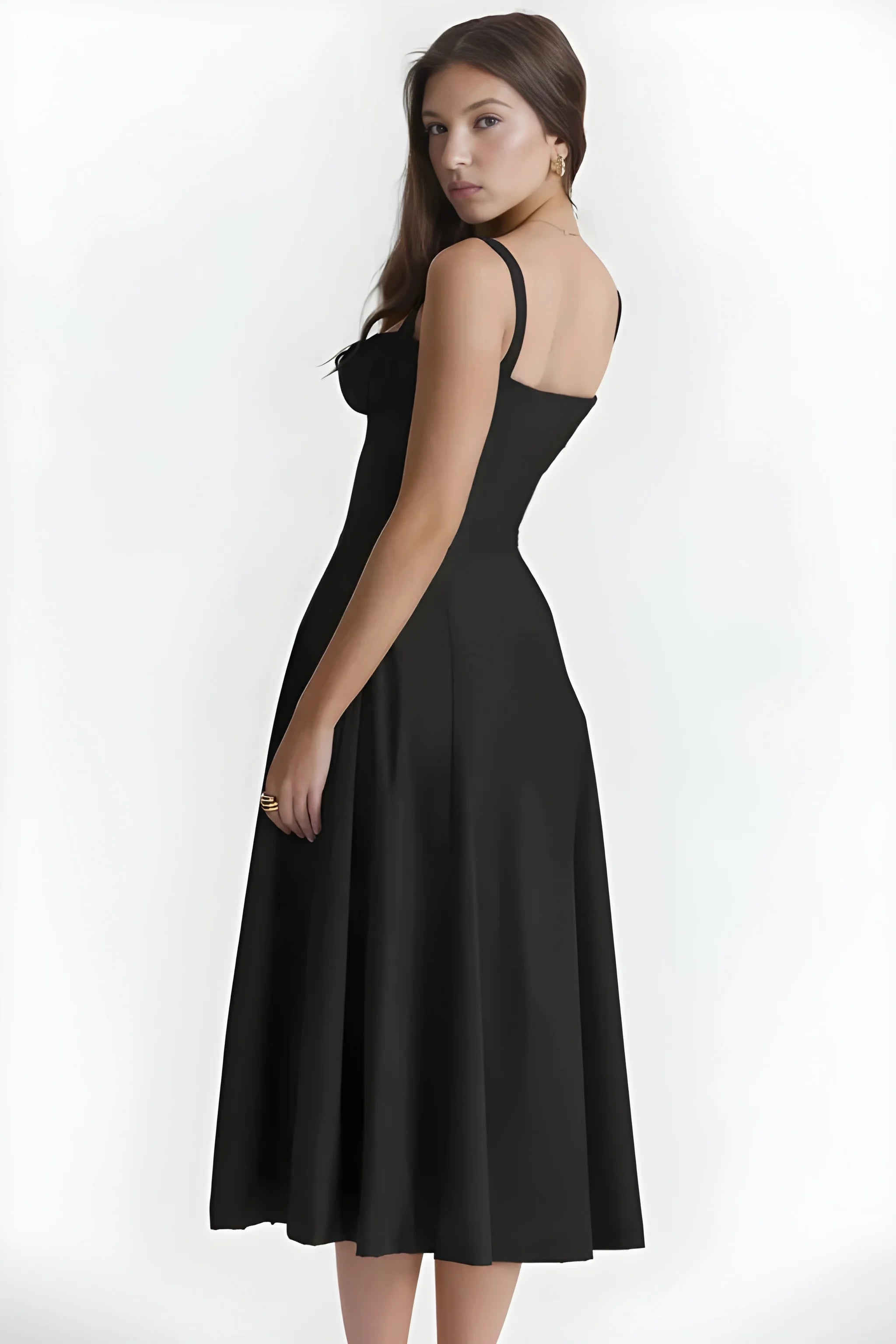 Women's Feminine Fashionable Midi Summer Dress with Bustier Bodice and Adjustable Straps