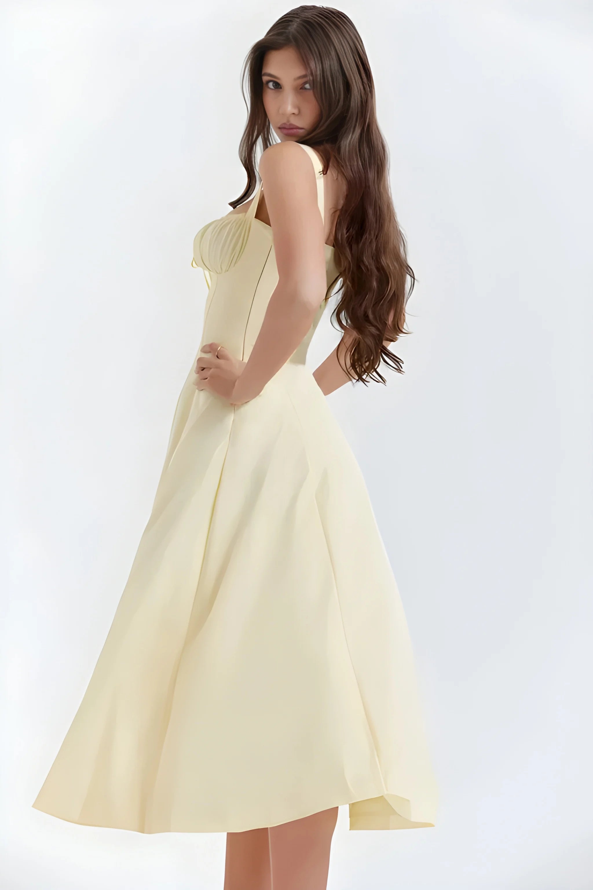 Women's Feminine Fashionable Midi Summer Dress with Bustier Bodice and Adjustable Straps
