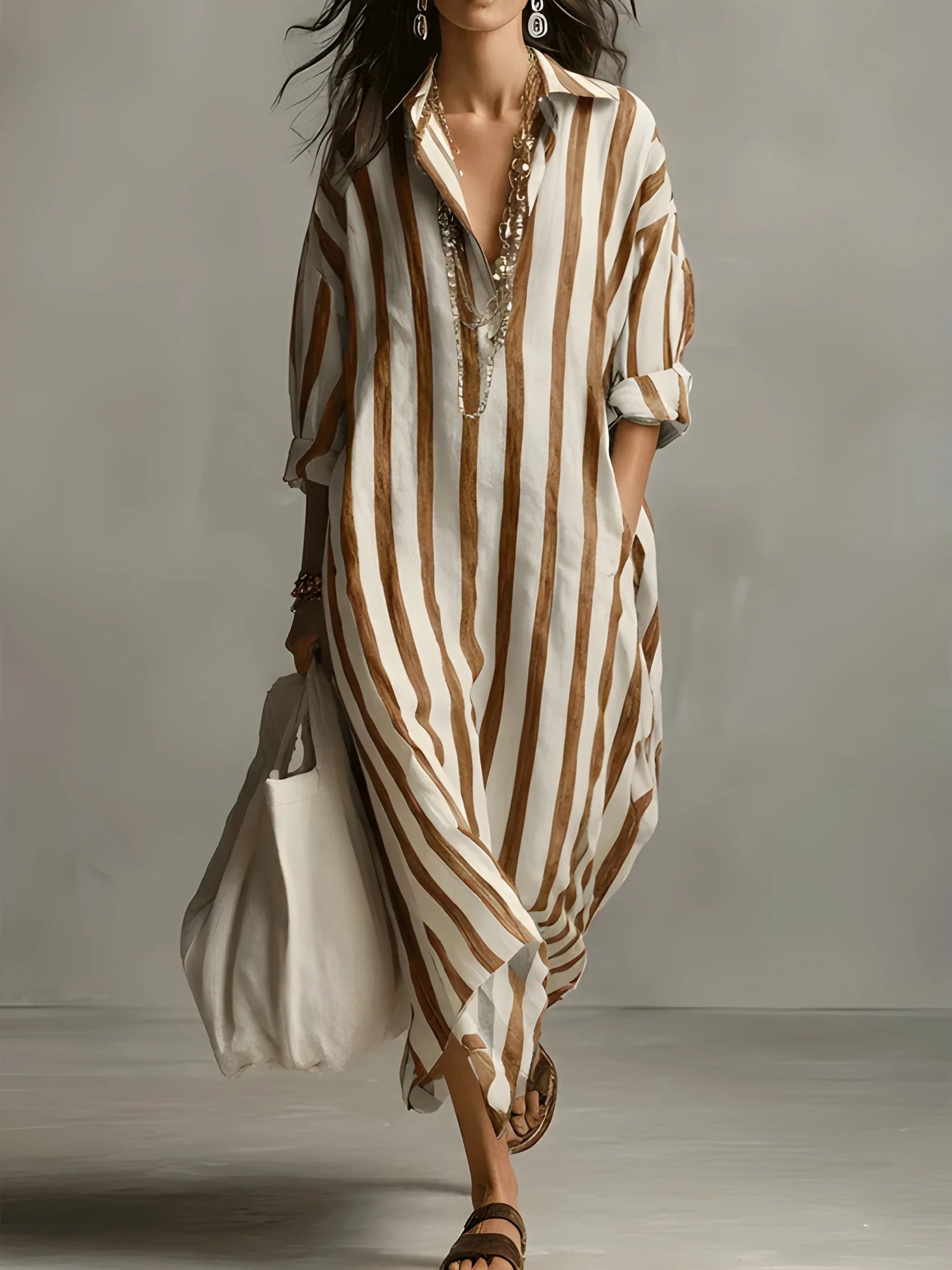 Women's Casual Loose Maxi Summer Dress with V-Neck