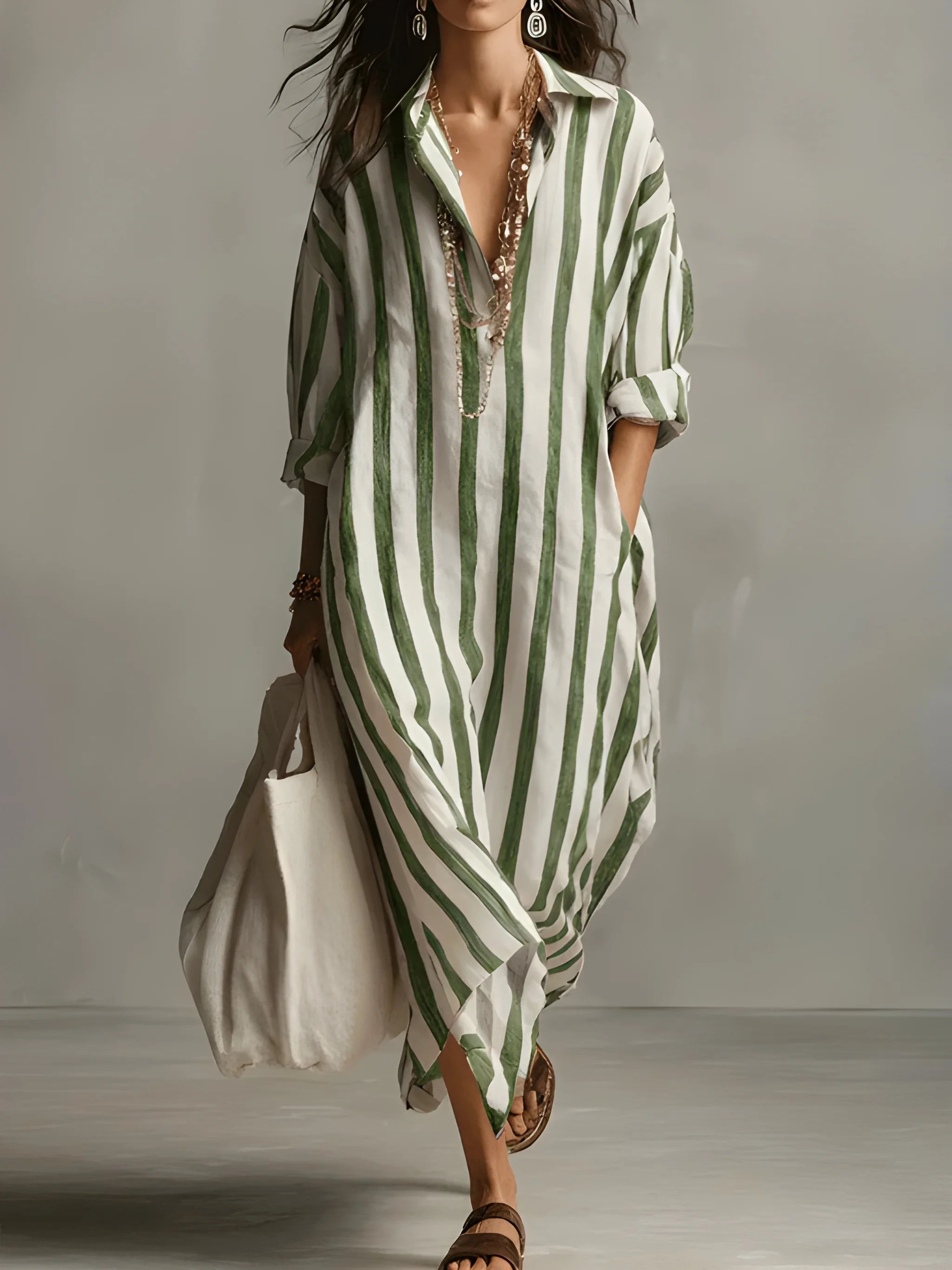 Women's Casual Loose Maxi Summer Dress with V-Neck