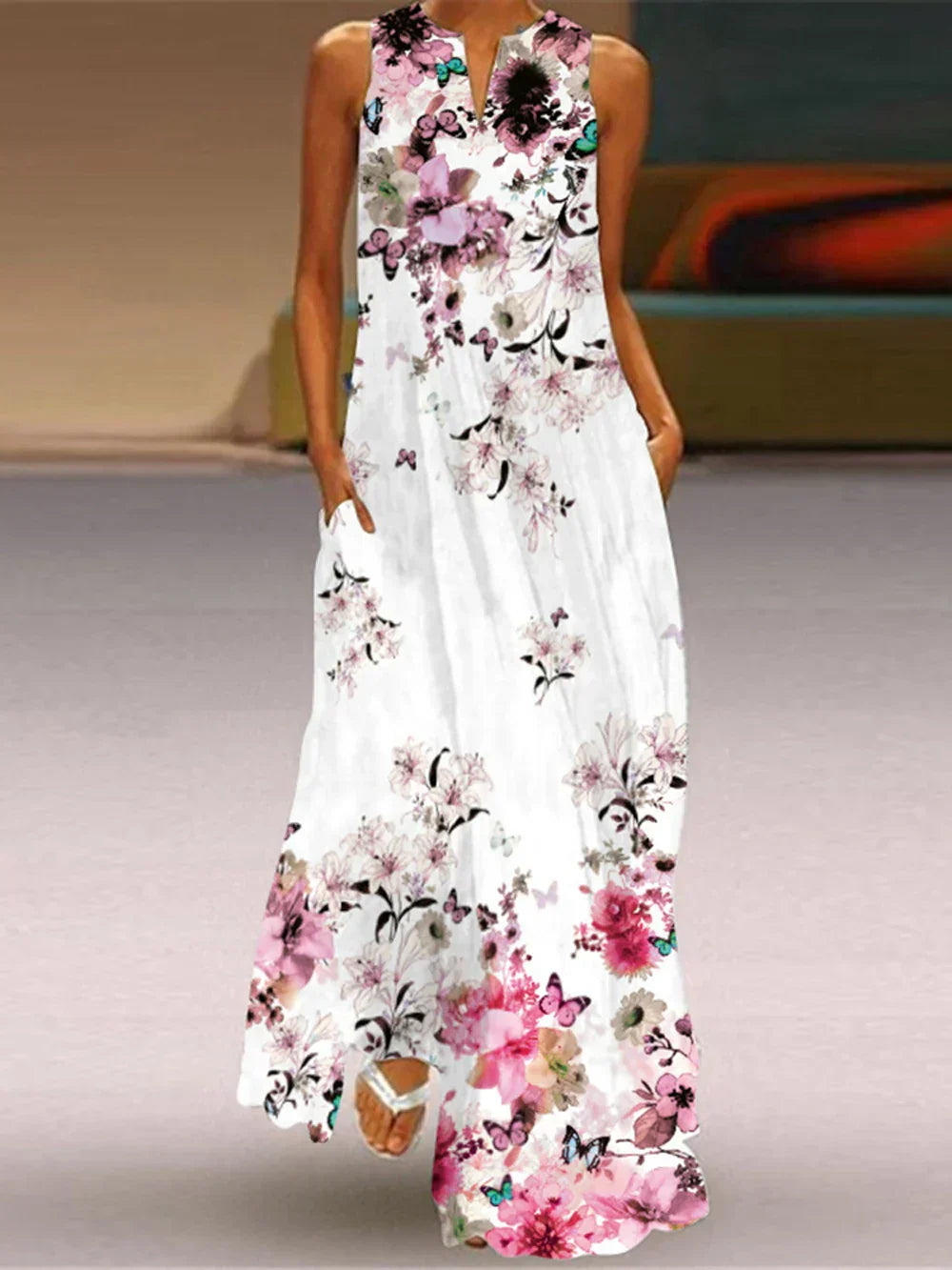 Women's Casual Maxi Summer Dress with V-Neck