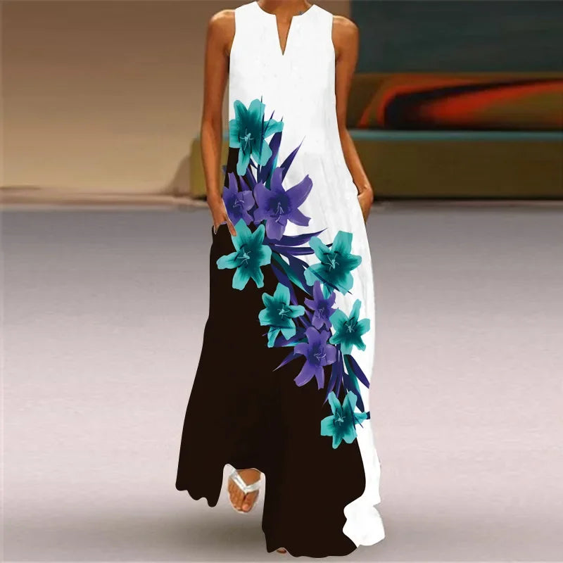 Women's Casual Maxi Summer Dress with V-Neck