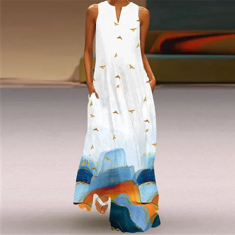Women's Casual Maxi Summer Dress with V-Neck