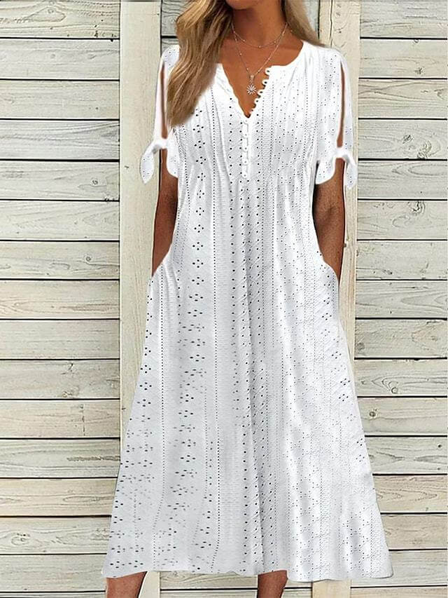 Women's Casual Flowy Midi Summer Dress with Short Sleeves