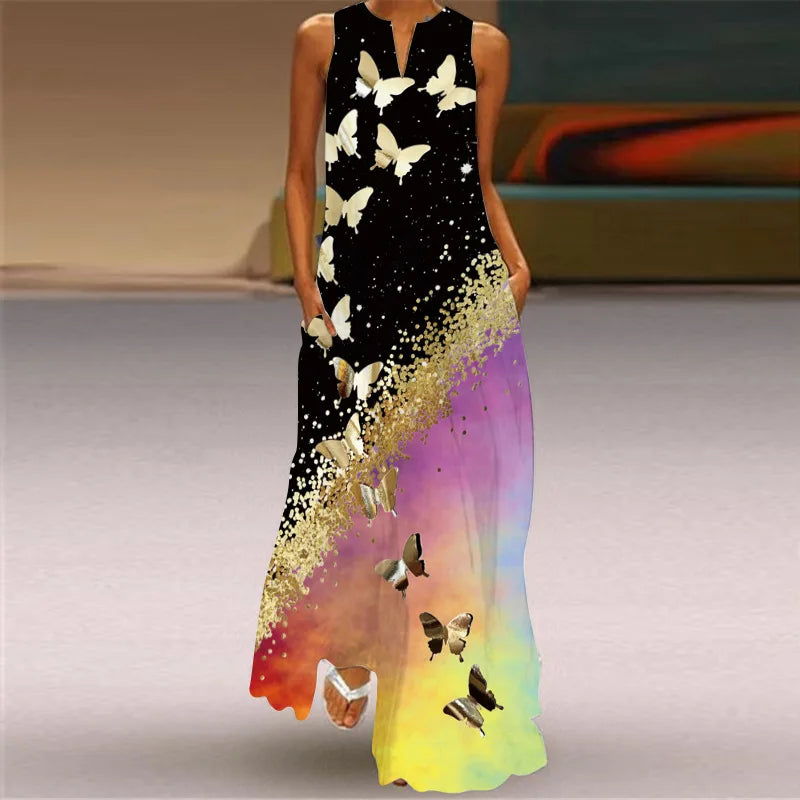 Women's Casual Maxi Summer Dress with V-Neck