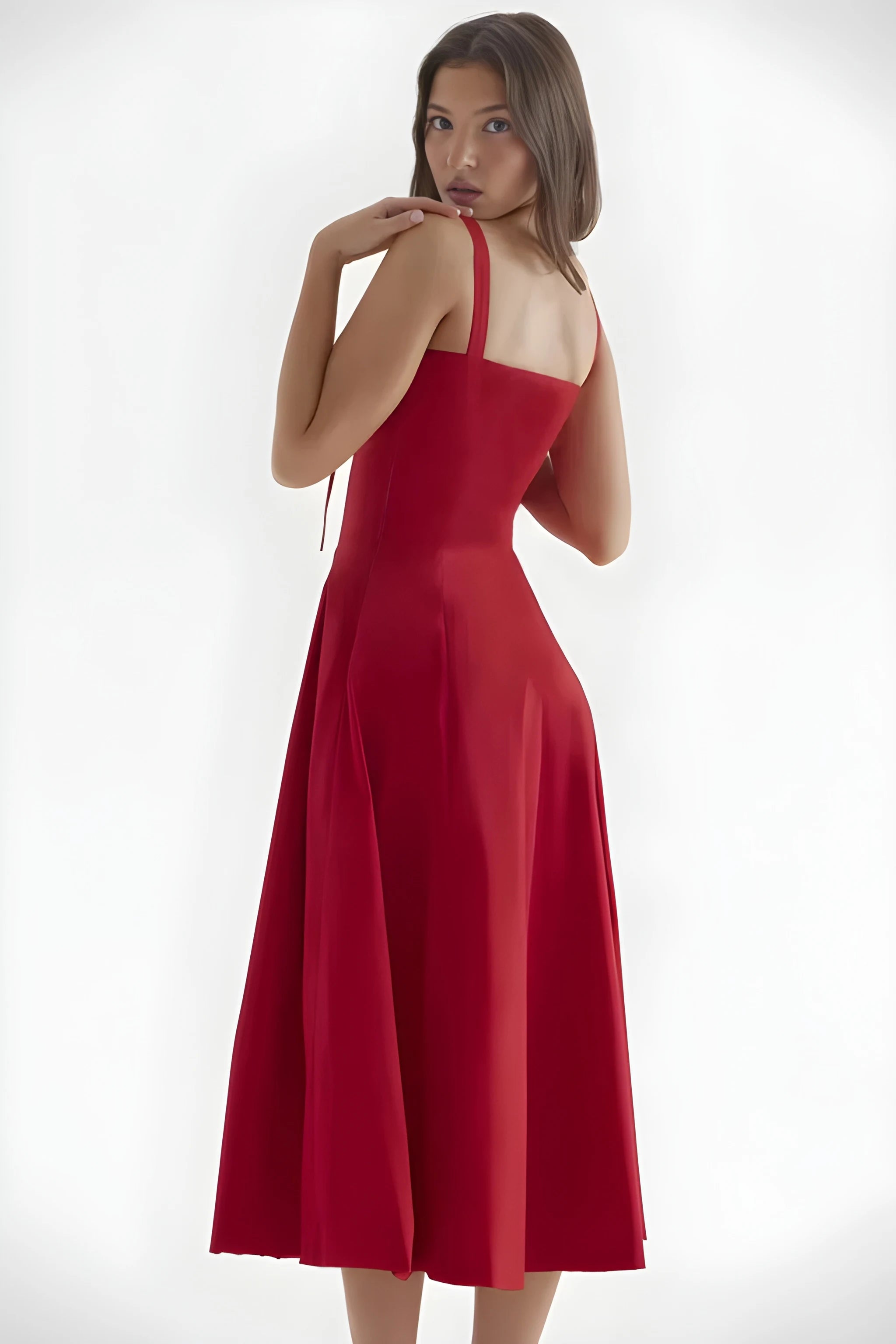 Women's Feminine Fashionable Midi Summer Dress with Bustier Bodice and Adjustable Straps