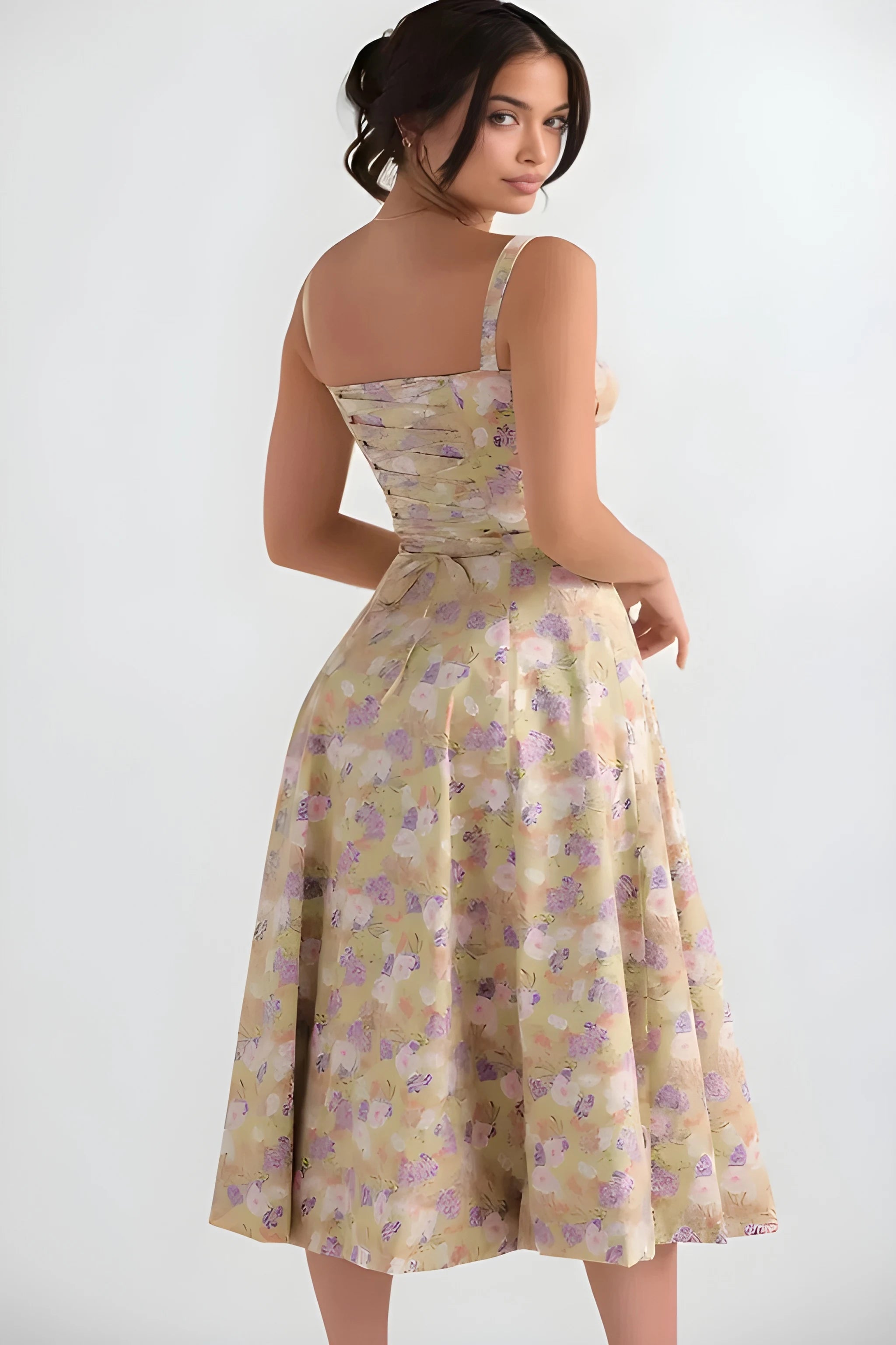 Women's Feminine Fashionable Midi Summer Dress with Bustier Bodice and Adjustable Straps
