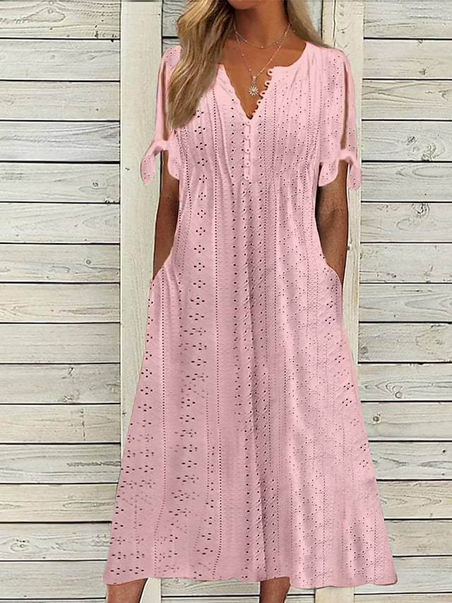 Women's Casual Flowy Midi Summer Dress with Short Sleeves