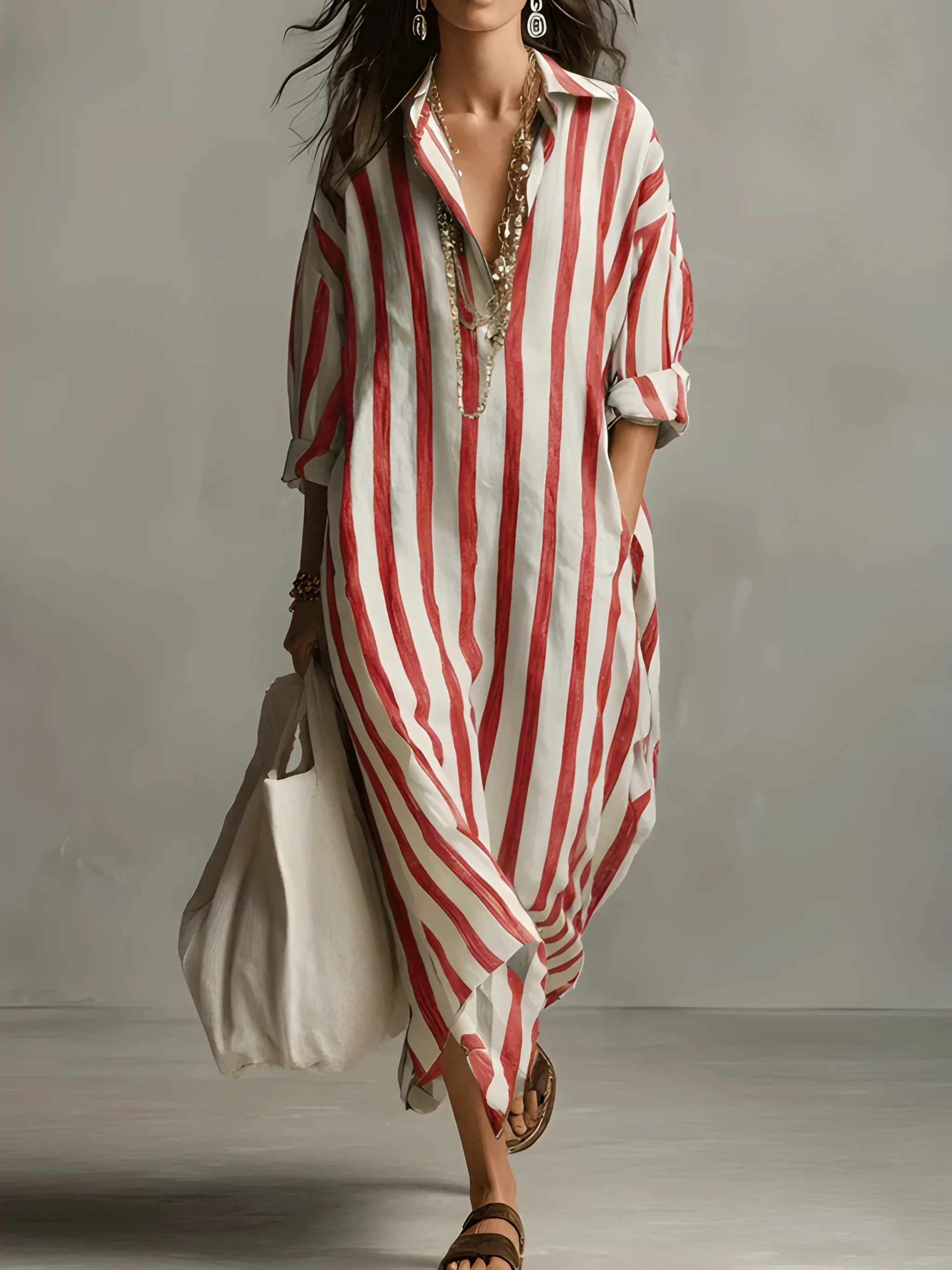 Women's Casual Loose Maxi Summer Dress with V-Neck