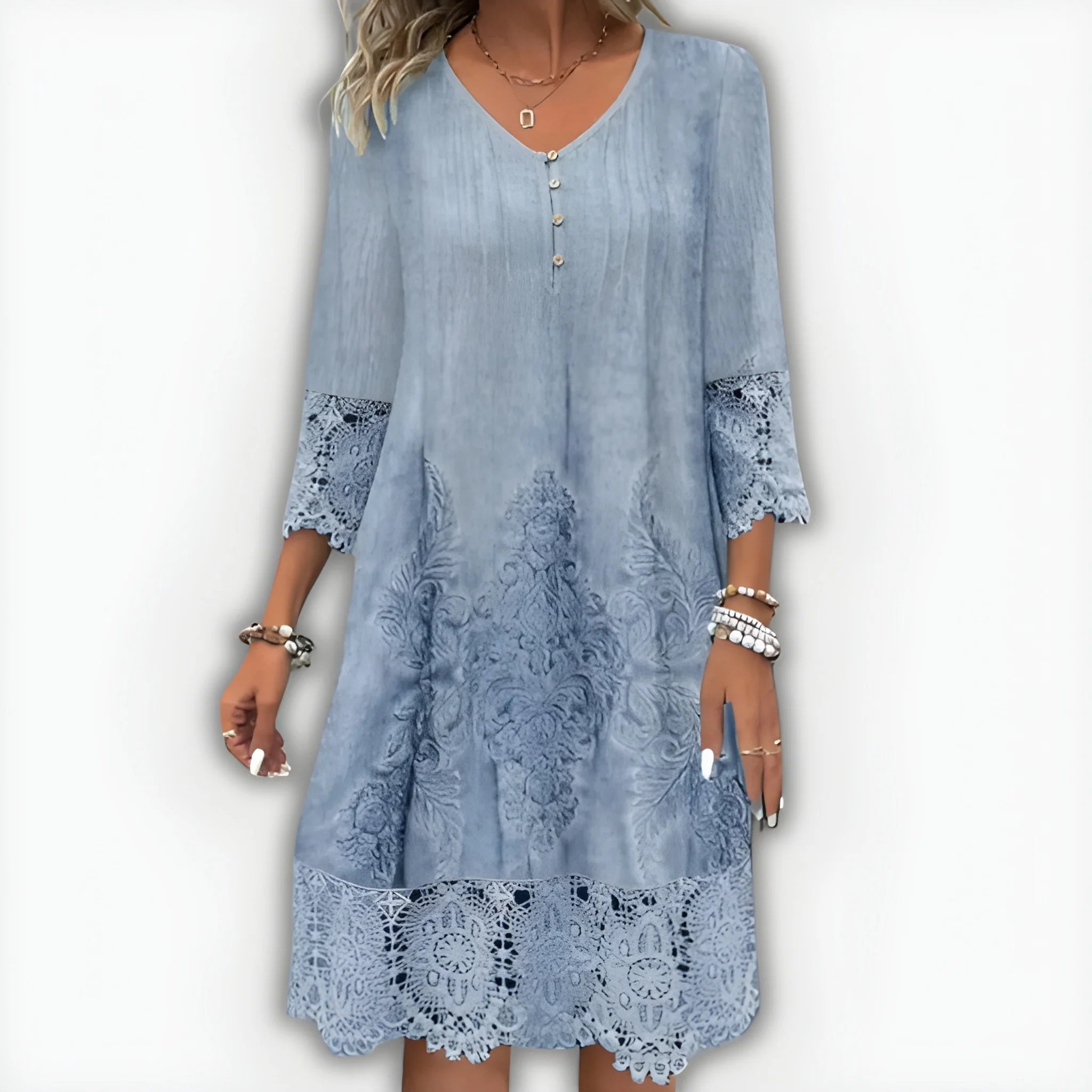 Women's Flowy Elegant Midi Summer Dress with V-Neck