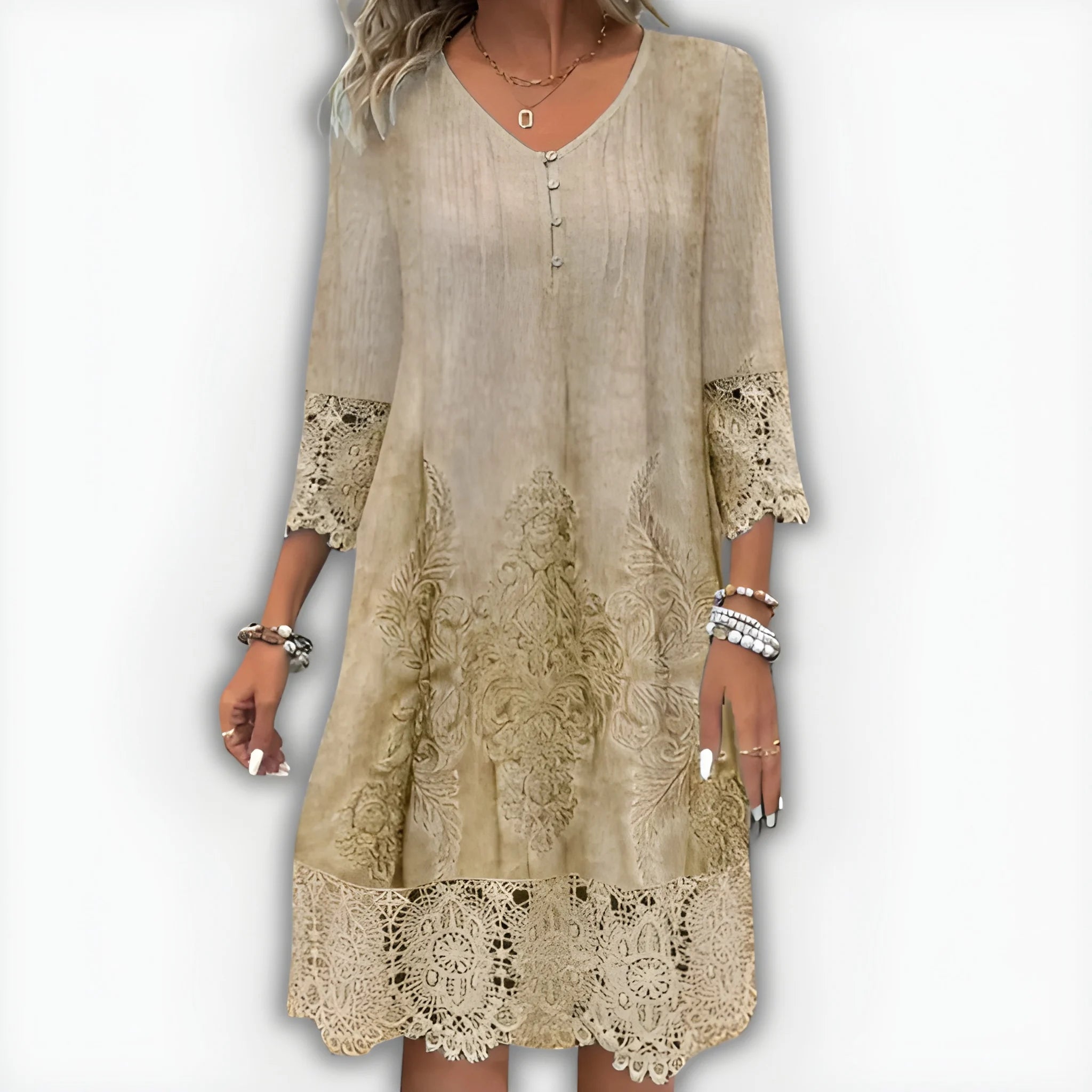 Women's Flowy Elegant Midi Summer Dress with V-Neck