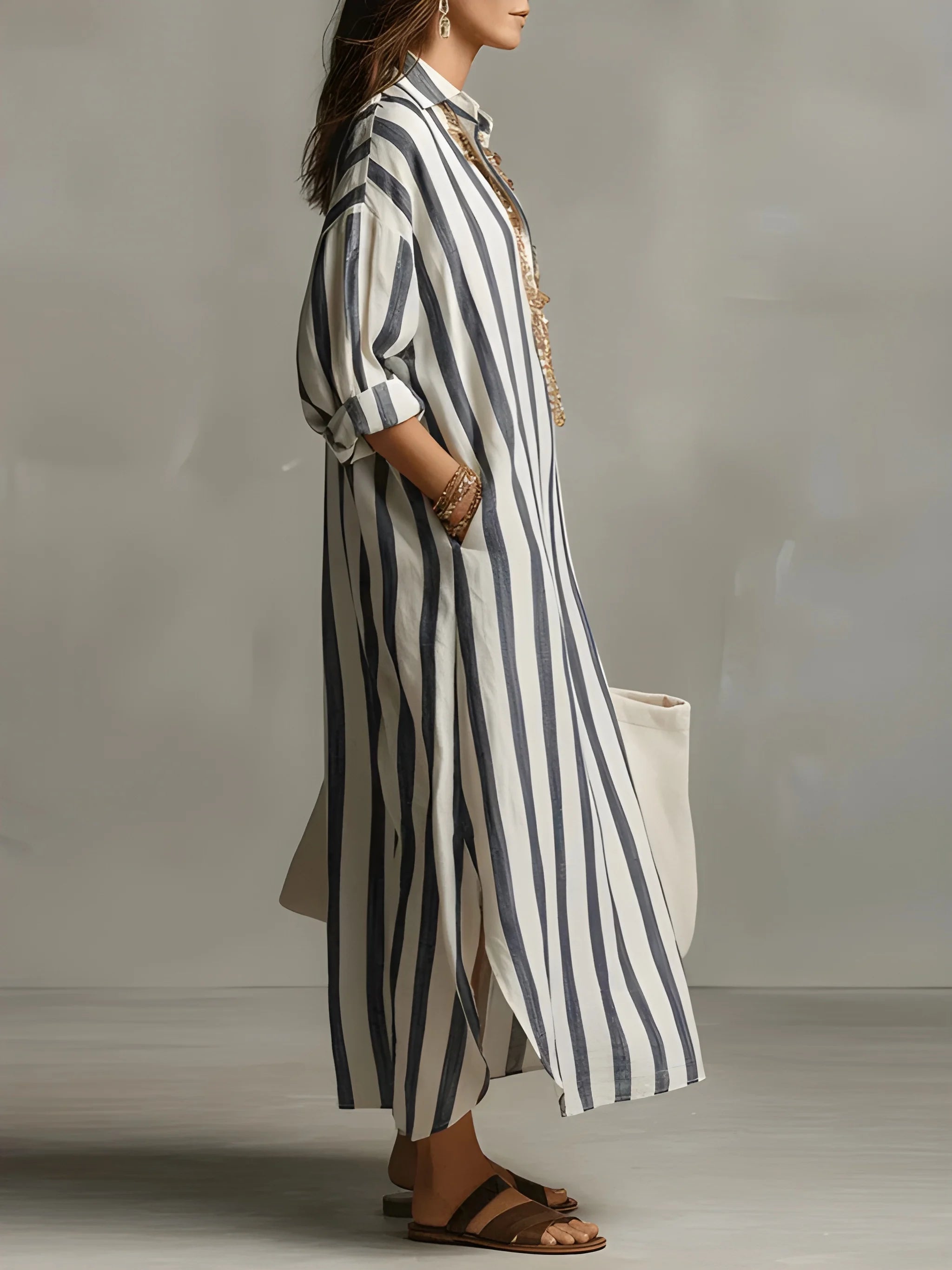 Women's Casual Loose Maxi Summer Dress with V-Neck