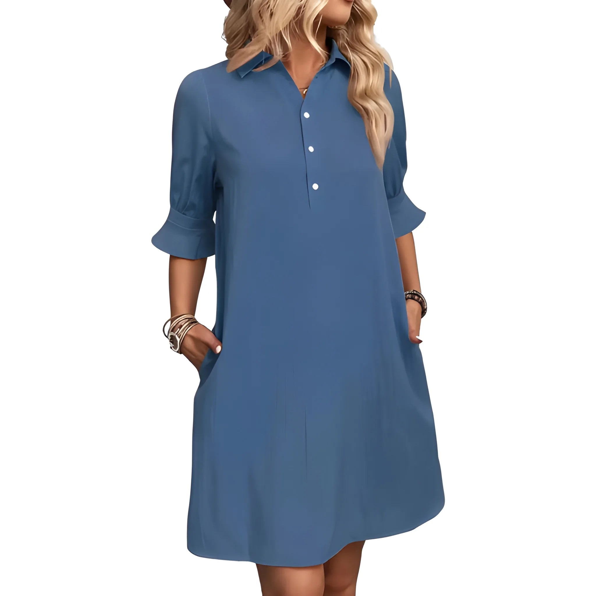 Women's Casual Loose Mini Summer Dress with Button Front