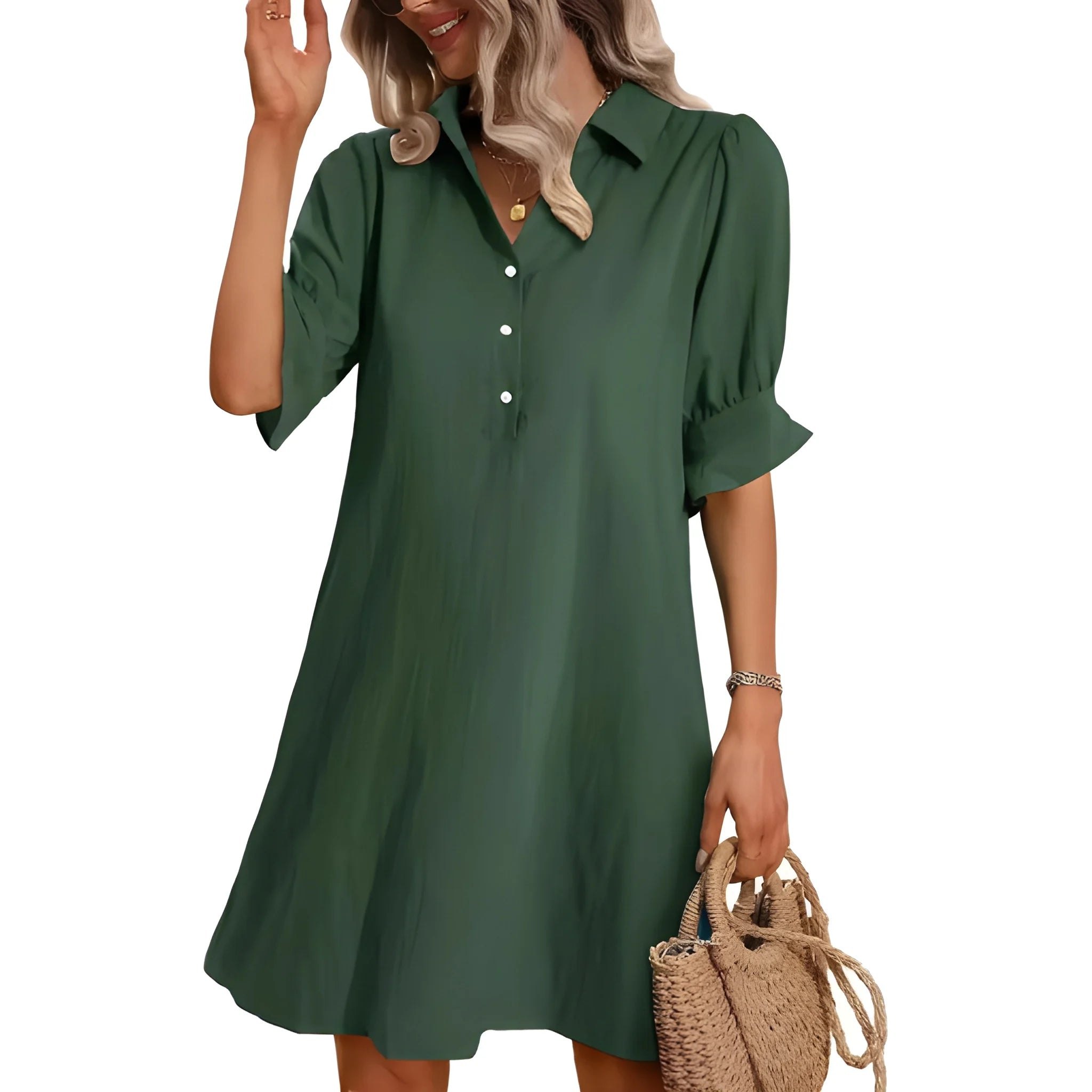 Women's Casual Loose Mini Summer Dress with Button Front