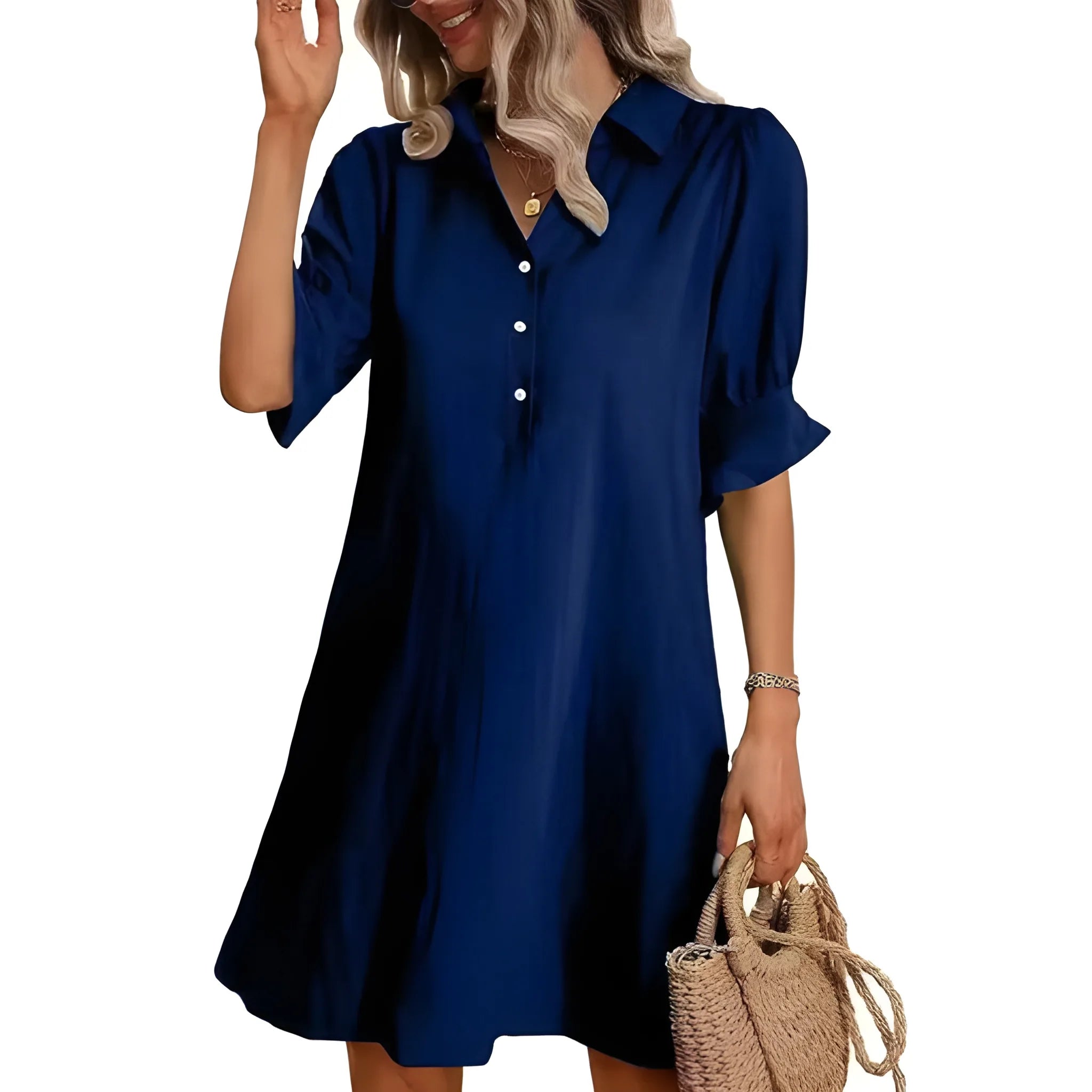 Women's Casual Loose Mini Summer Dress with Button Front