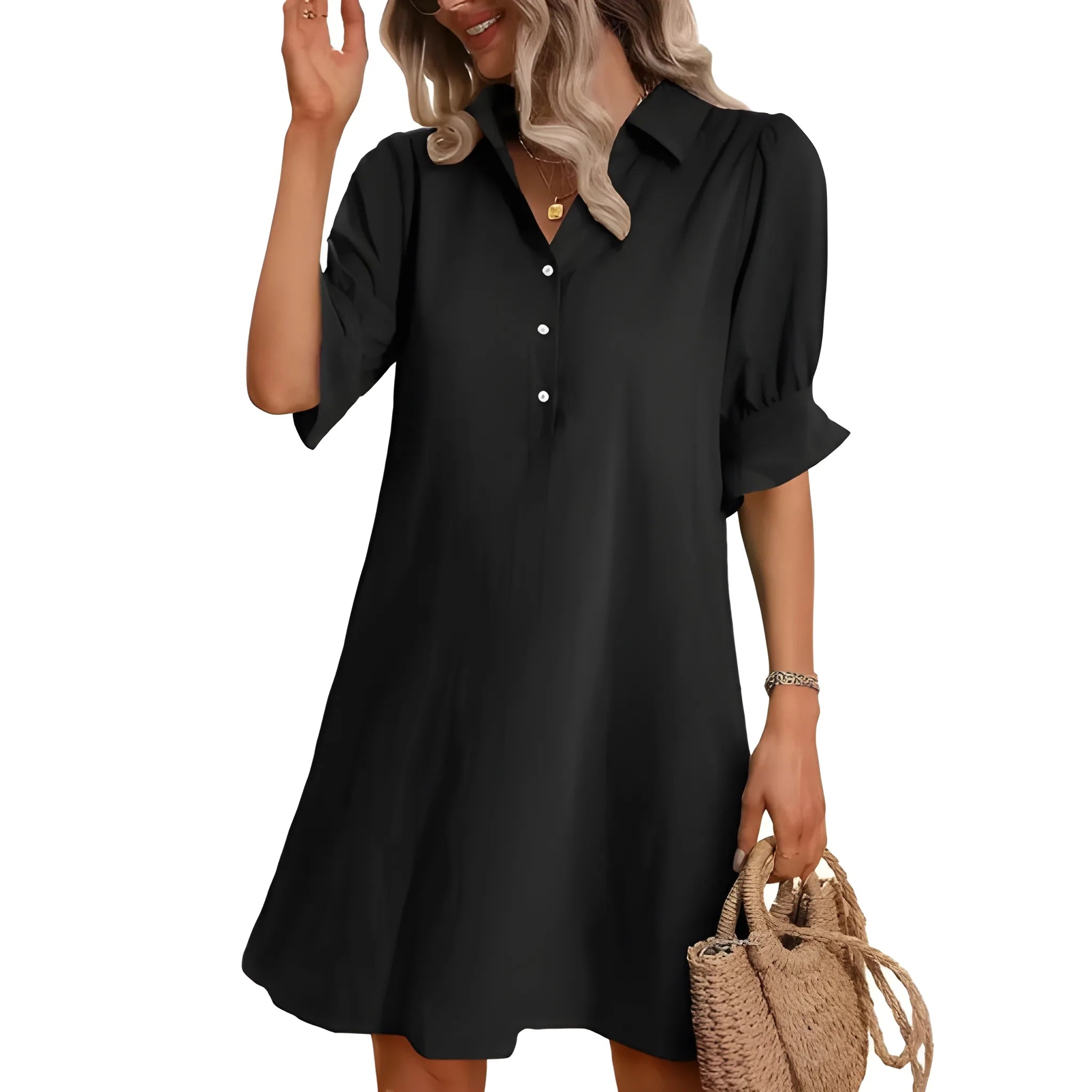 Women's Casual Loose Mini Summer Dress with Button Front