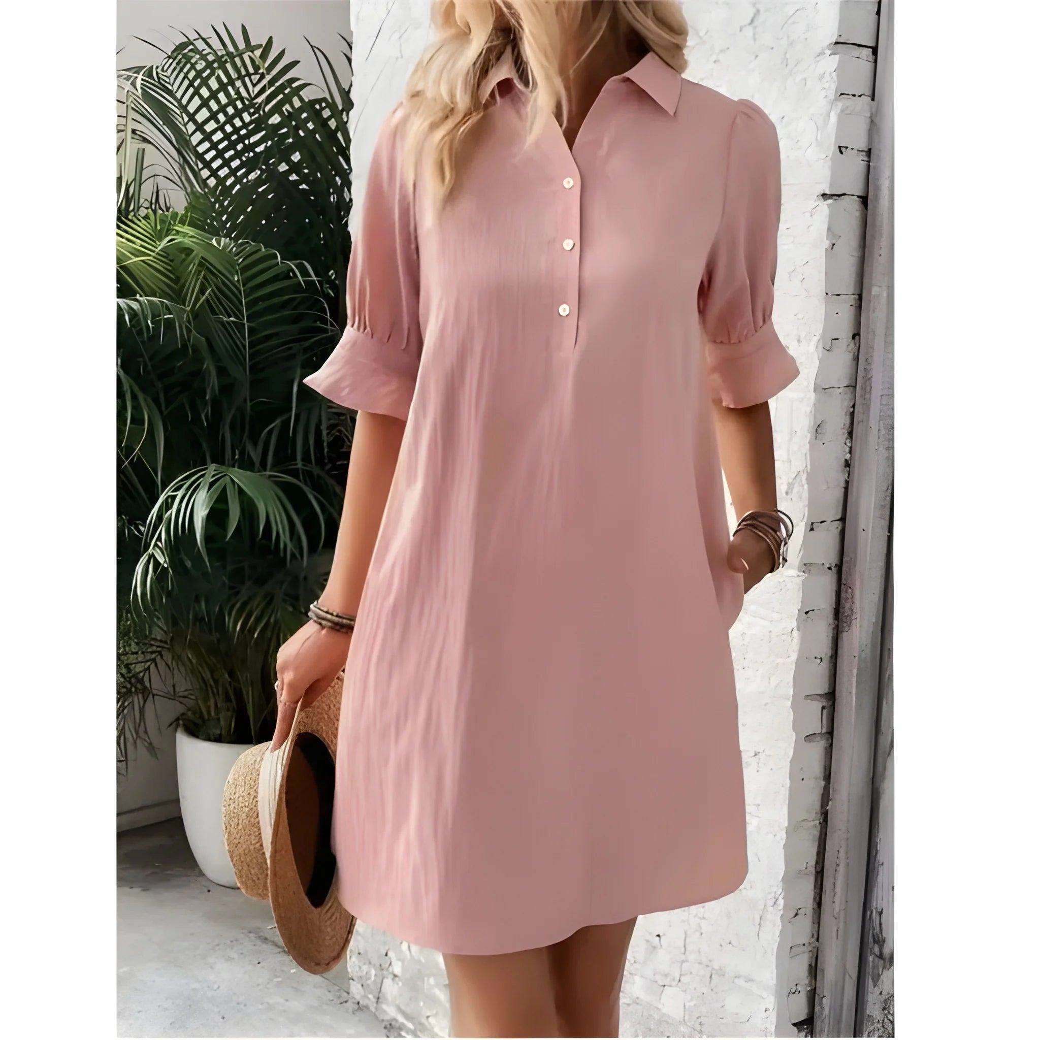 Women's Casual Loose Mini Summer Dress with Button Front