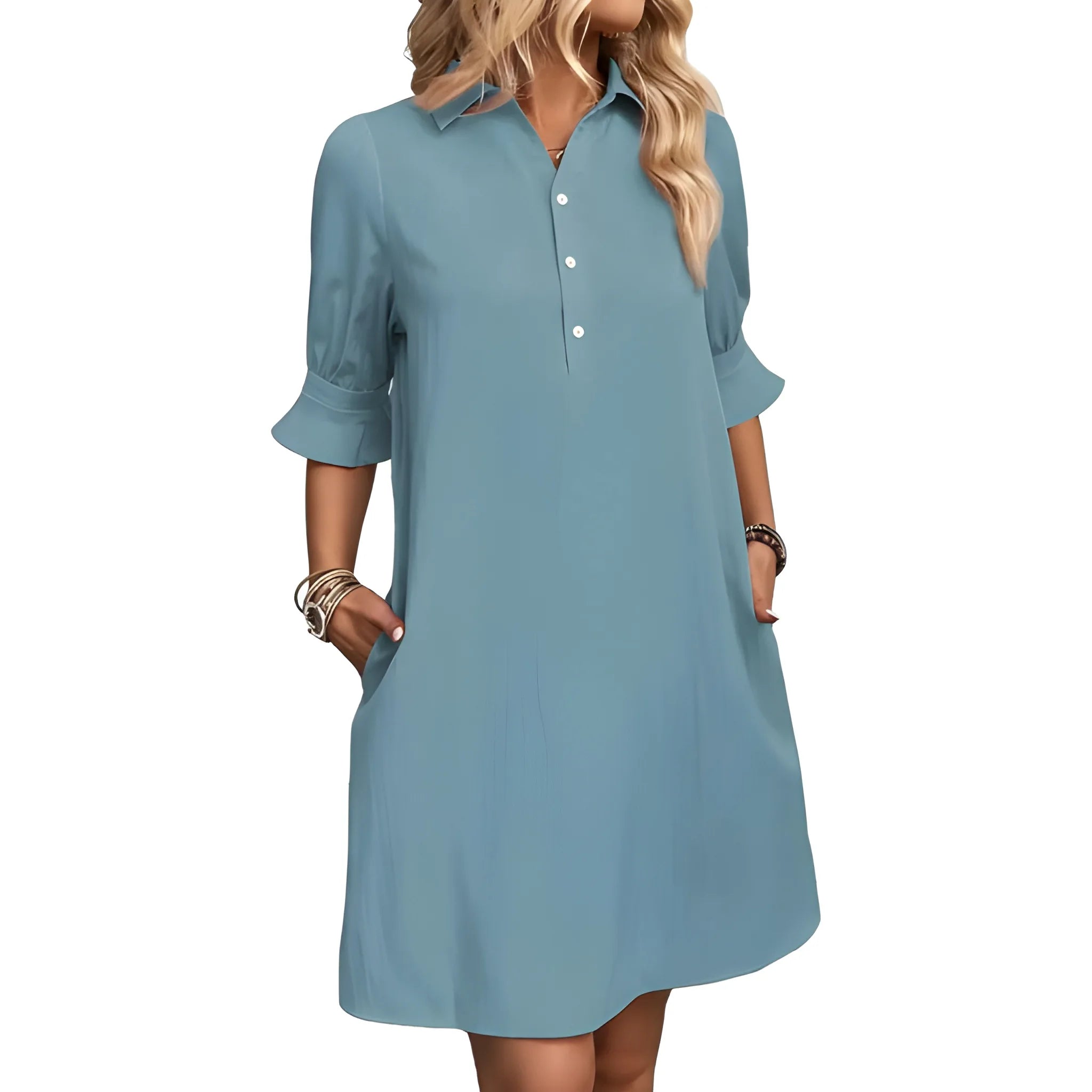 Women's Casual Loose Mini Summer Dress with Button Front