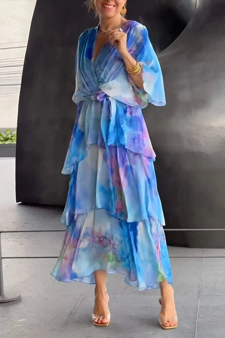 Women's Boho Printed Maxi Summer Dress with Tiered Skirt