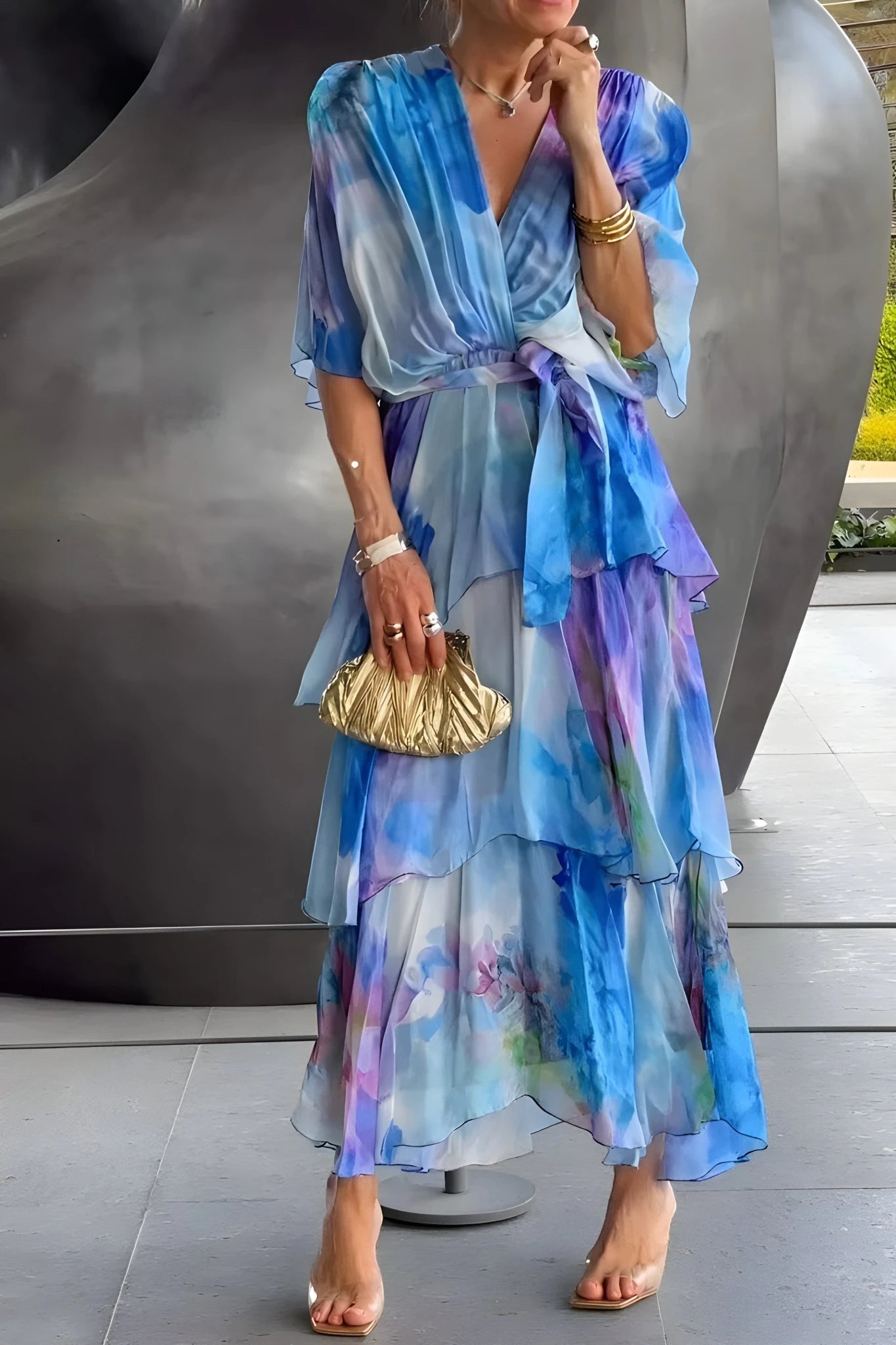 Women's Boho Printed Maxi Summer Dress with Tiered Skirt