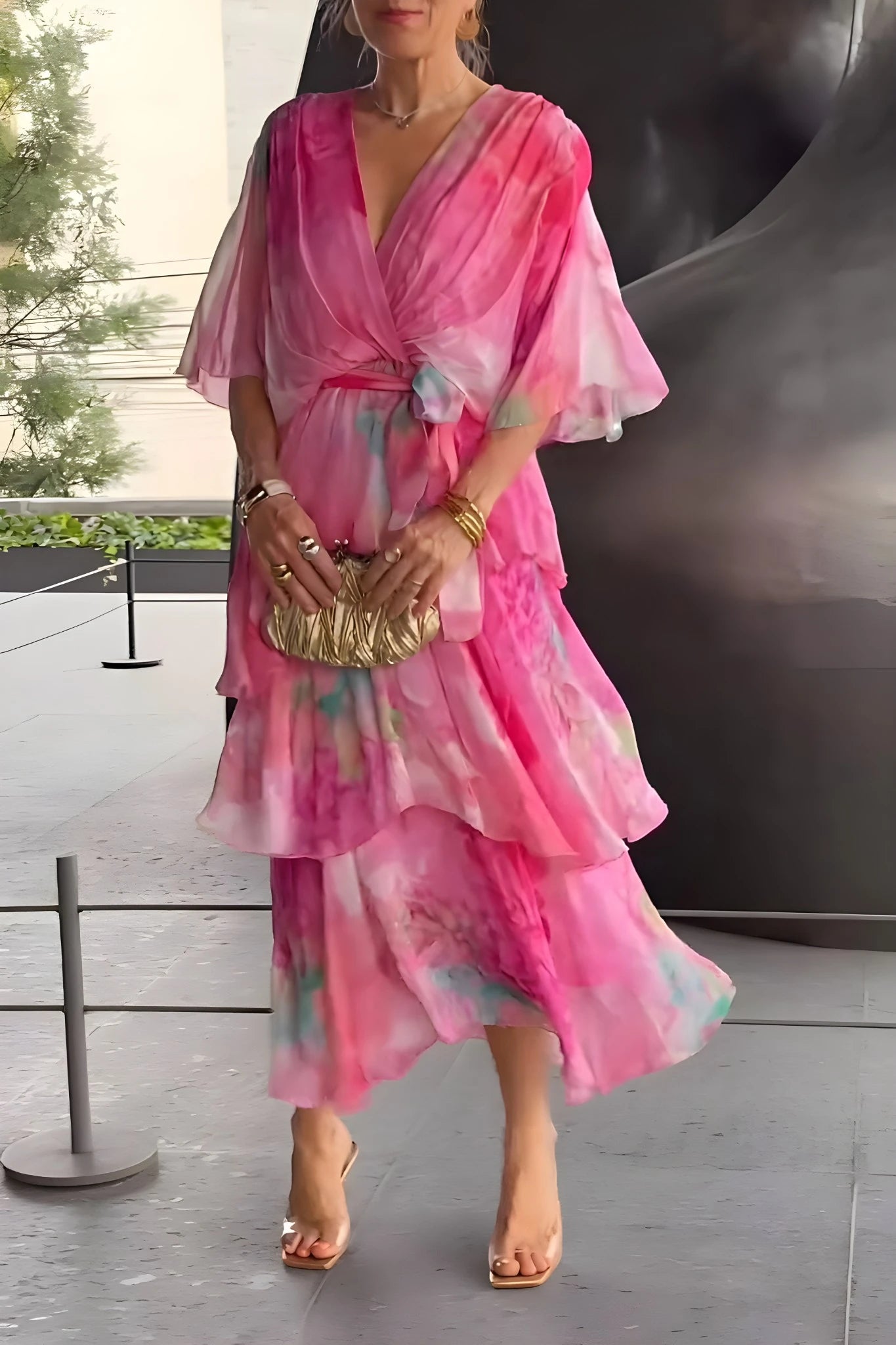 Women's Boho Printed Maxi Summer Dress with Tiered Skirt