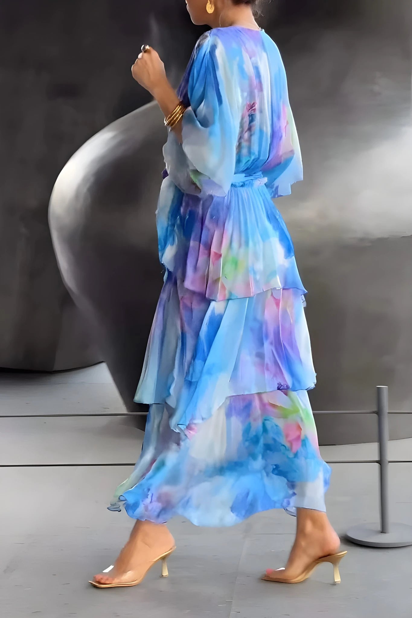 Women's Boho Printed Maxi Summer Dress with Tiered Skirt