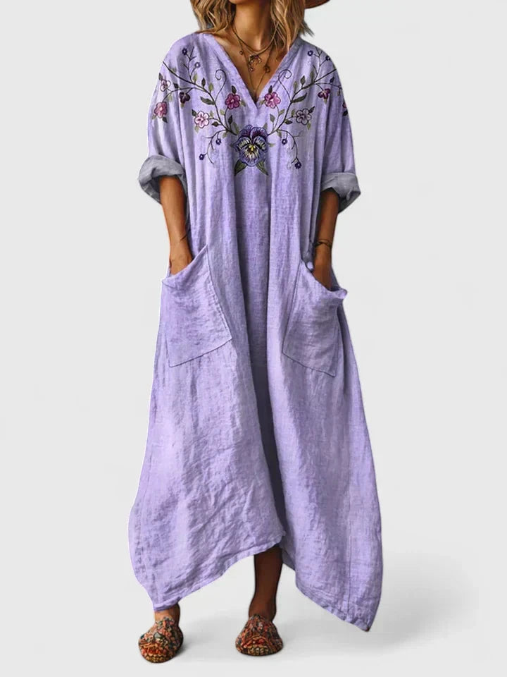 Women's Boho Printed Maxi Summer Dress with V-Neck