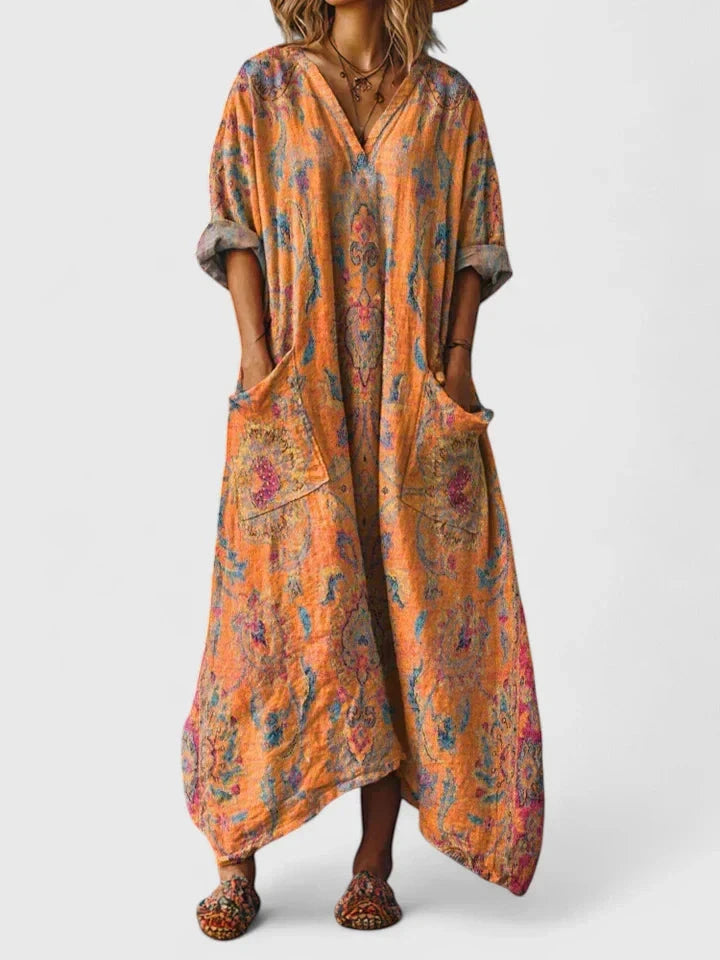 Women's Boho Printed Maxi Summer Dress with V-Neck