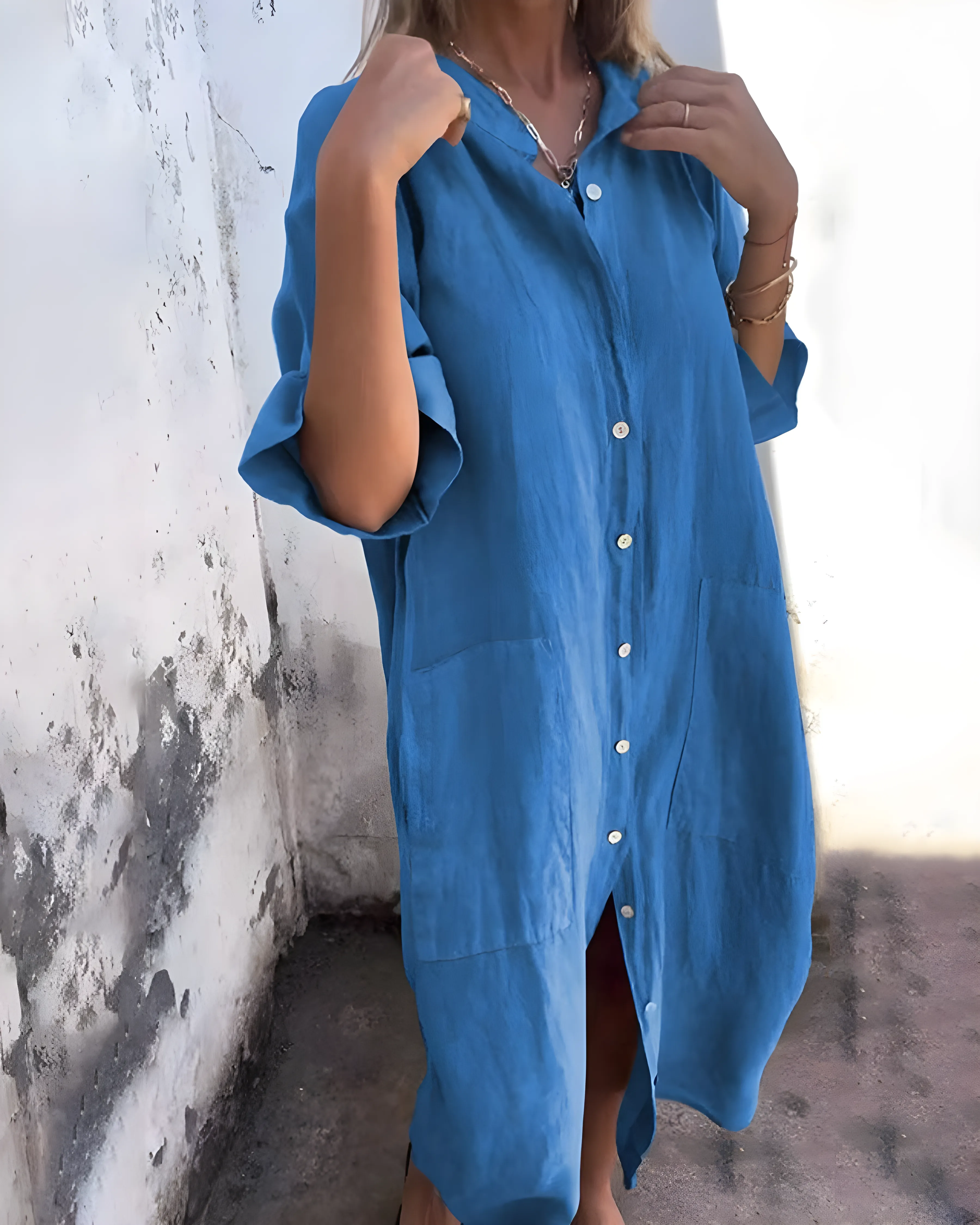 Women's Casual Boho Maxi Summer Dress with Half Sleeve