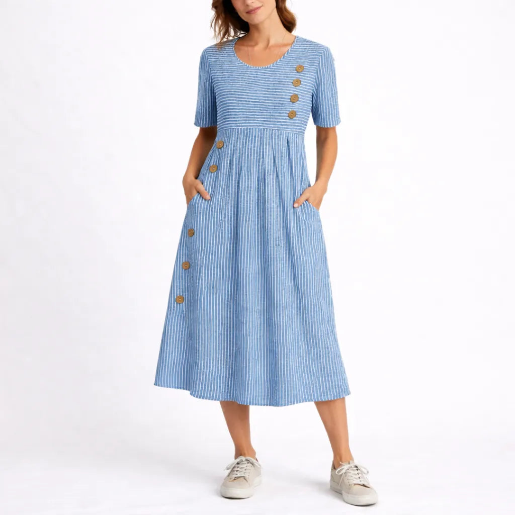 Women's Casual Cute Midi Summer Dress with Short Sleeve