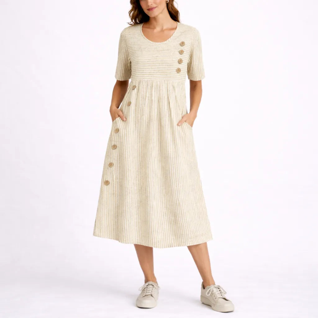 Women's Casual Cute Midi Summer Dress with Short Sleeve